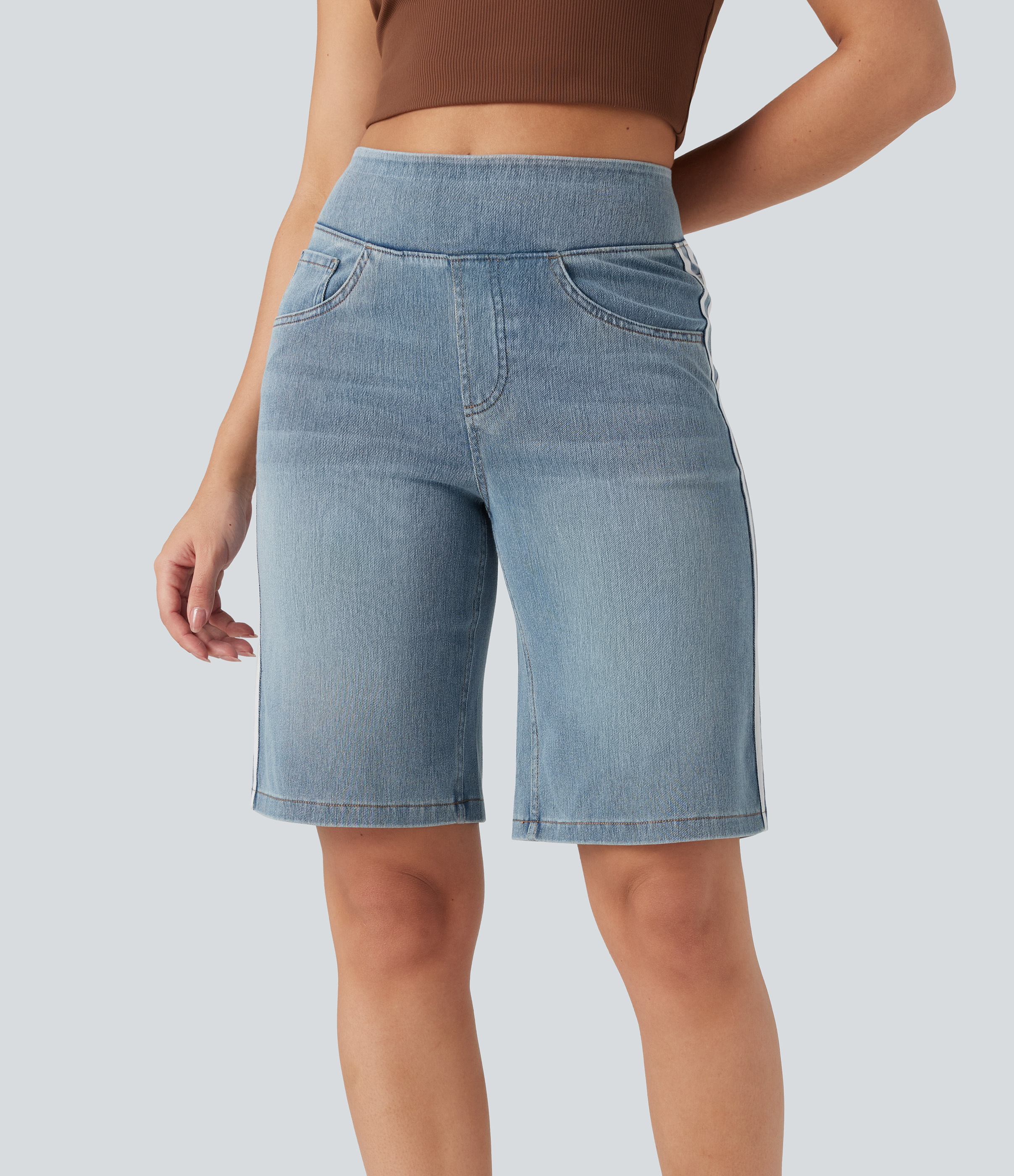 Malibu Blue Denim Short baggy denim rayé délavé Halara Flex™ taille haute avec poches / 2