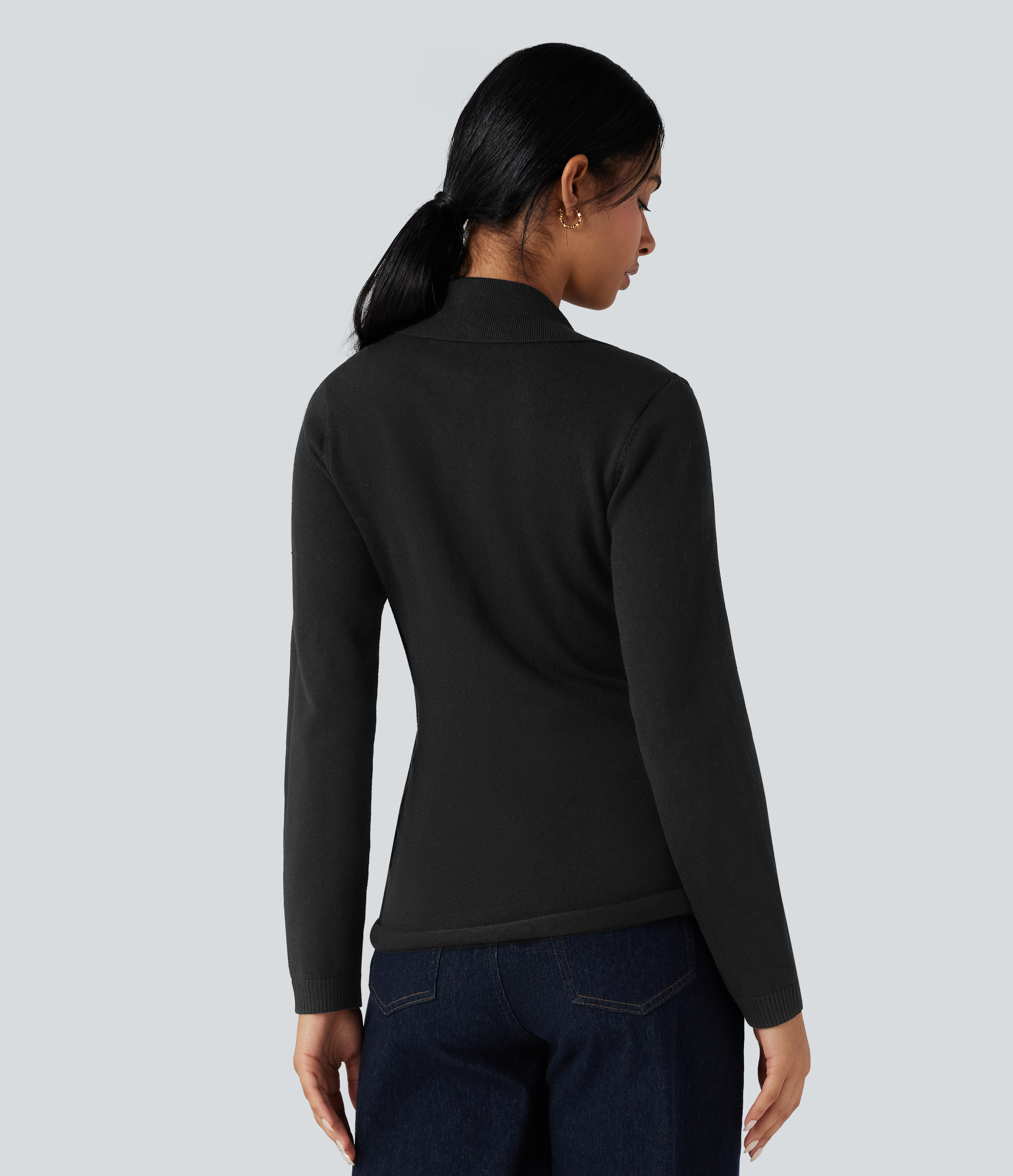 Black V-neck Long Sleeve Wrap Work Sweater / 2