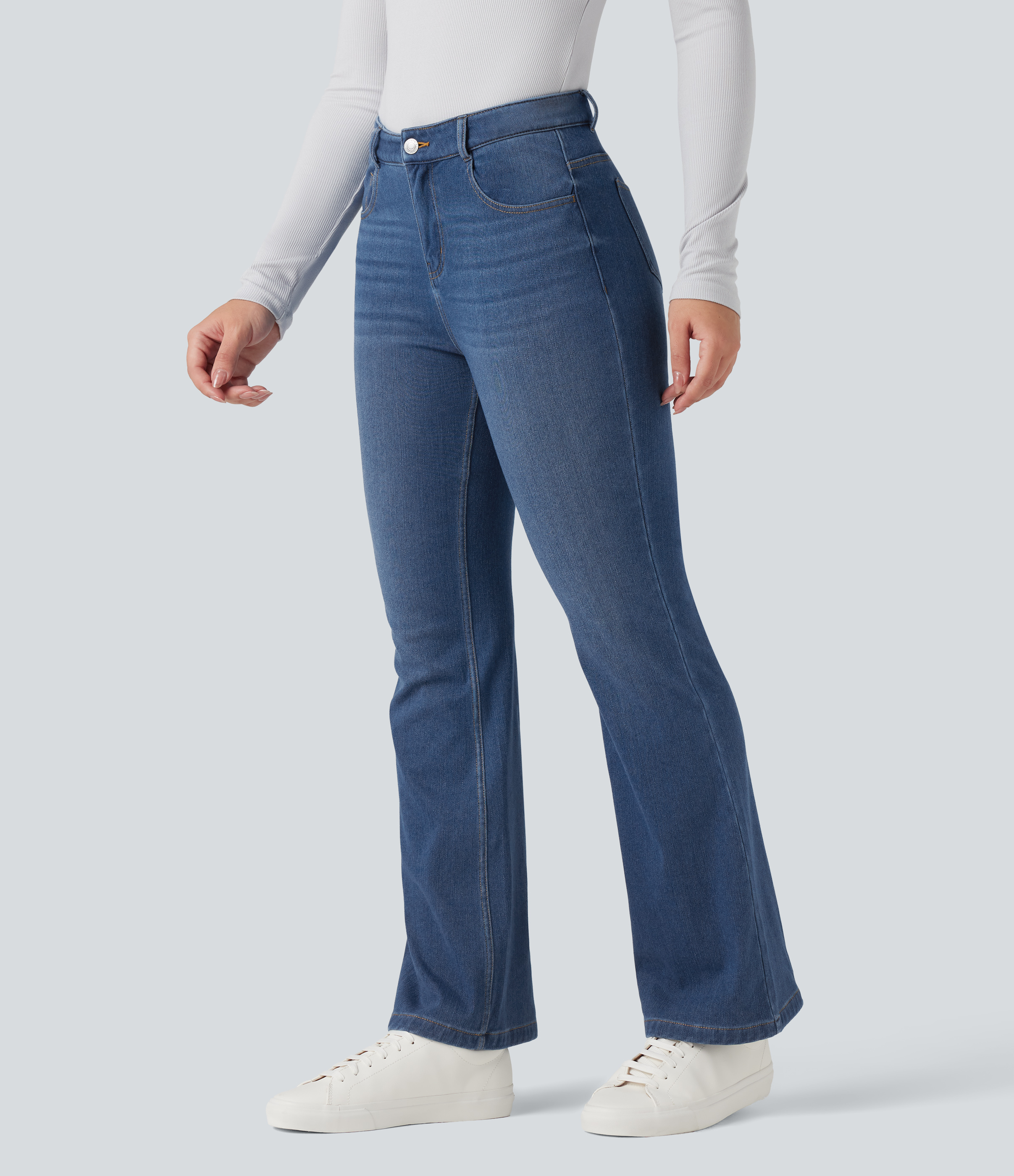 Halara Flex™ Denim Heat Mid Rise Casual Flare Jeans with Pockets