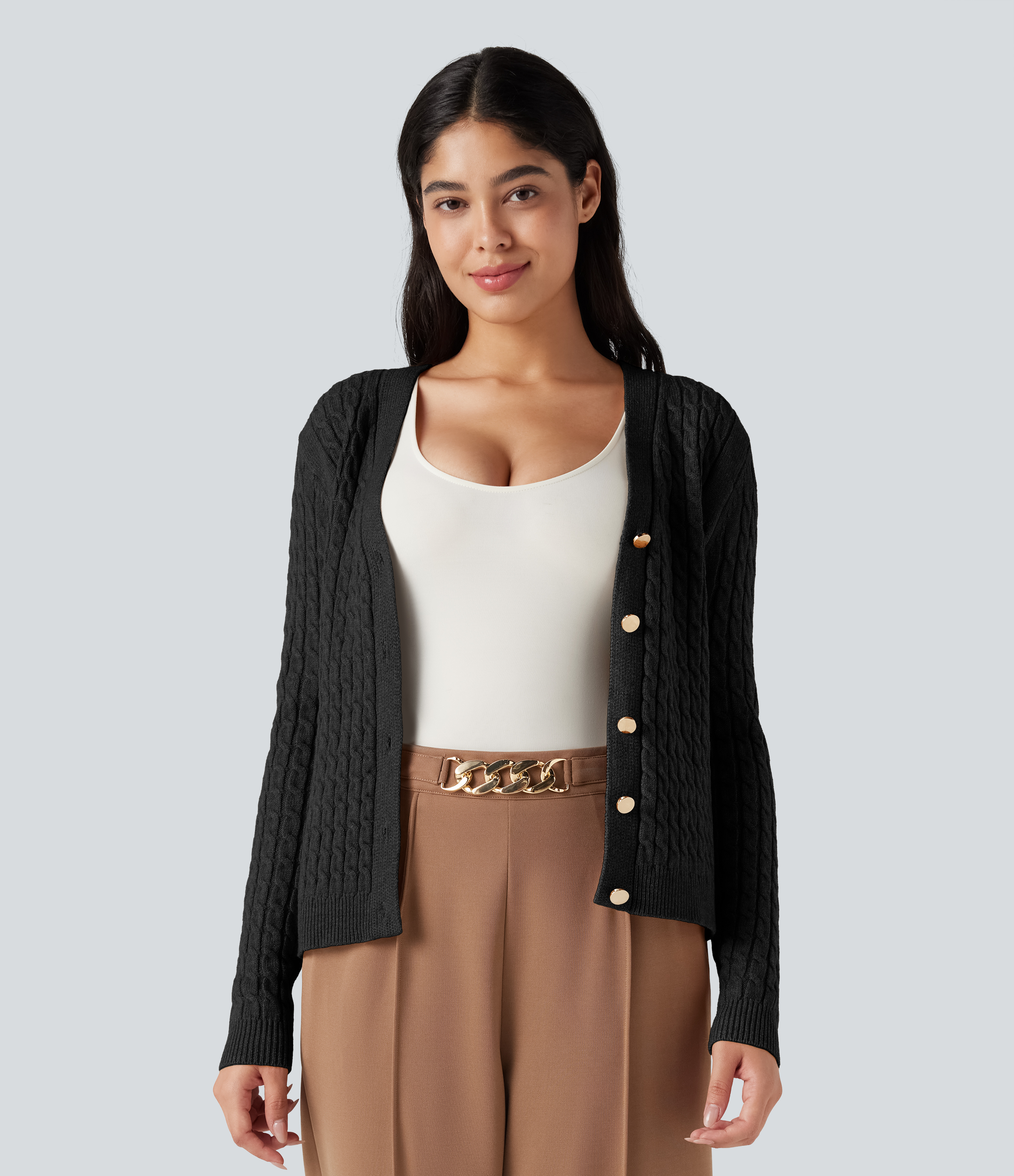 Noir Cardigan col V torsadé / 1
