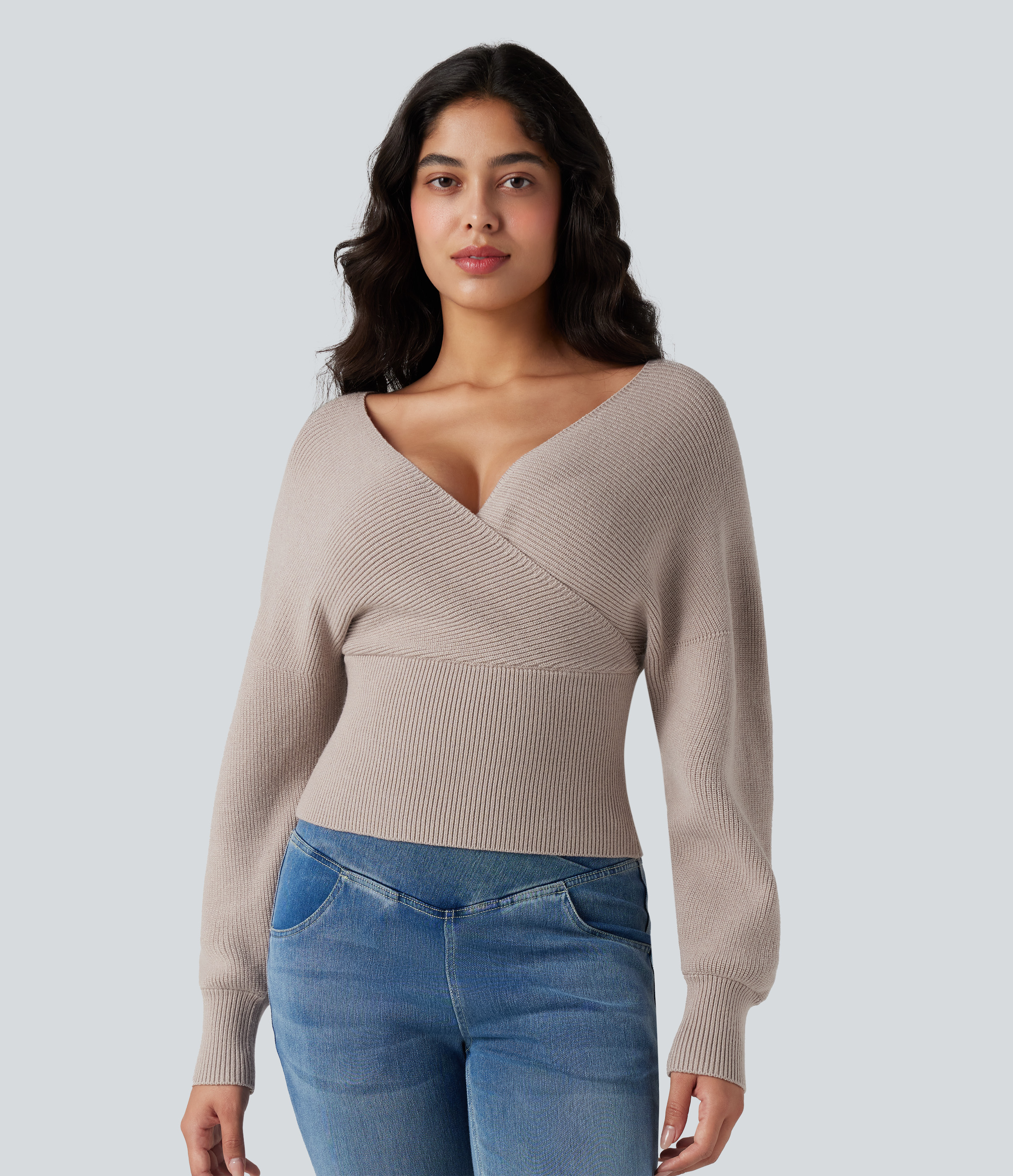 Moonbeam V-neck Batwing Long Sleeve Cut-out Casual Sweater / 2