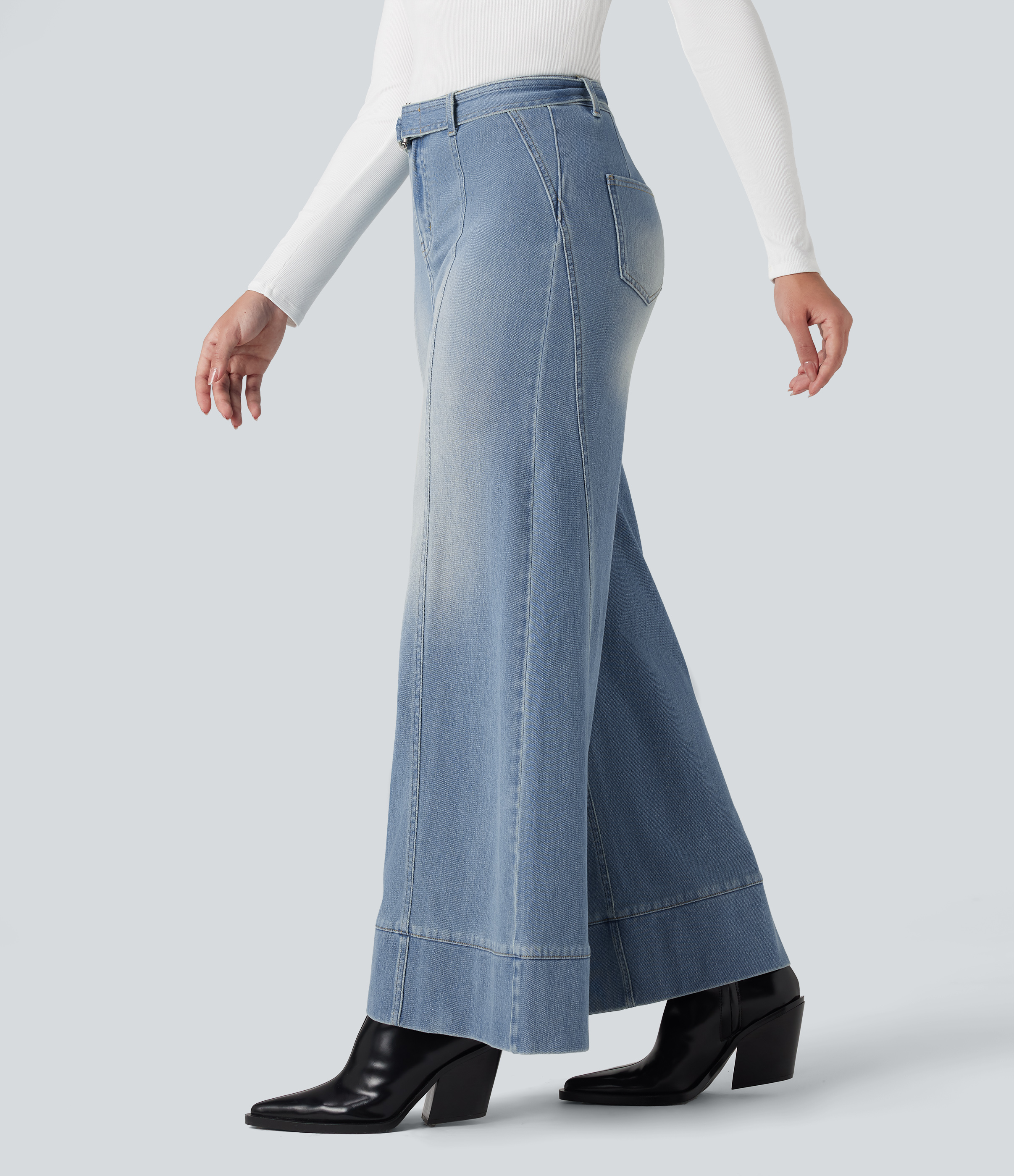 Jean Halara Flex™ évasé jambes larges ceinturé taille haute avec poches