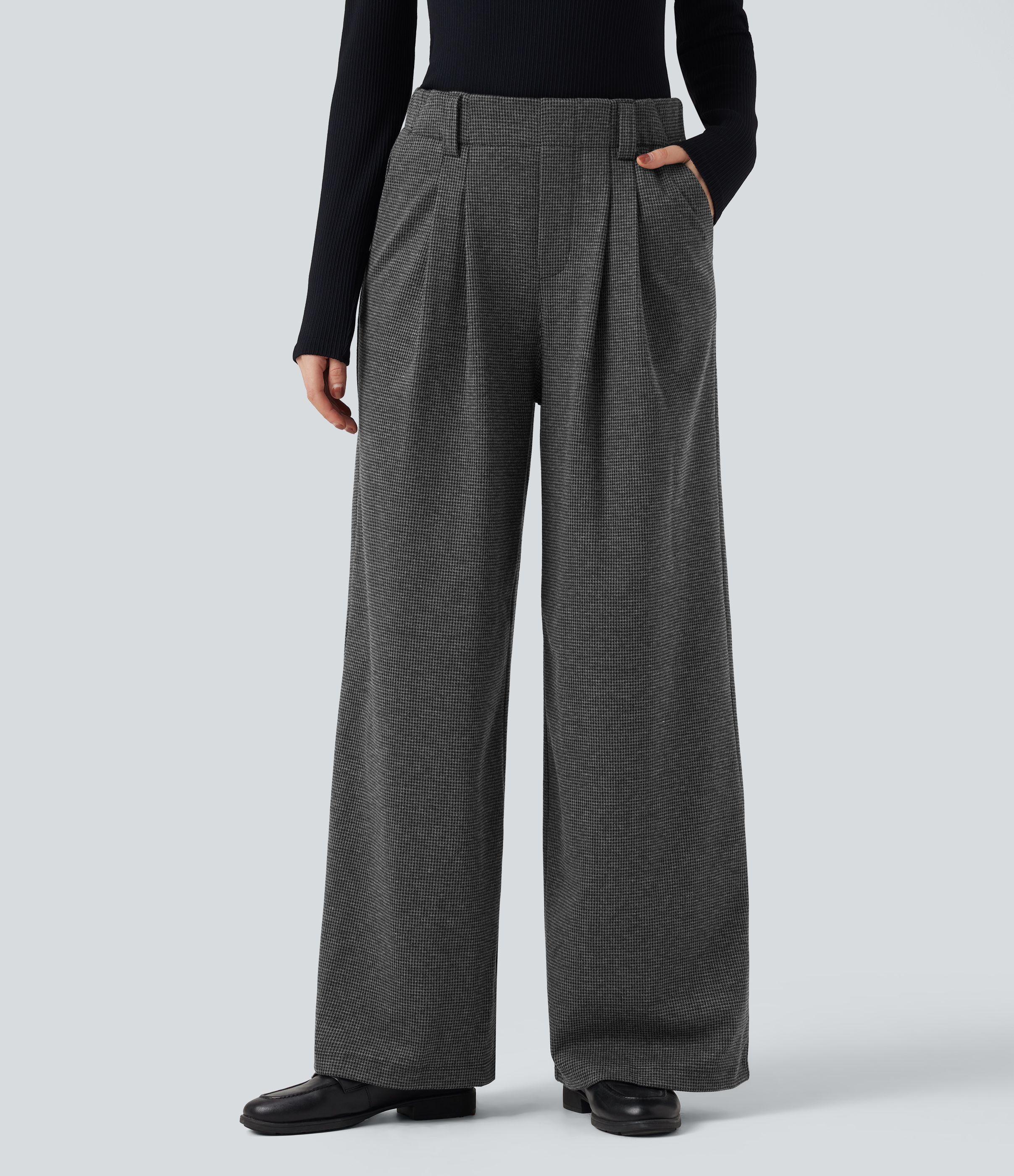 Shadow Knit Halara Flex™ High Waisted Houndstooth Work Baggy Trousers with Pockets / 1