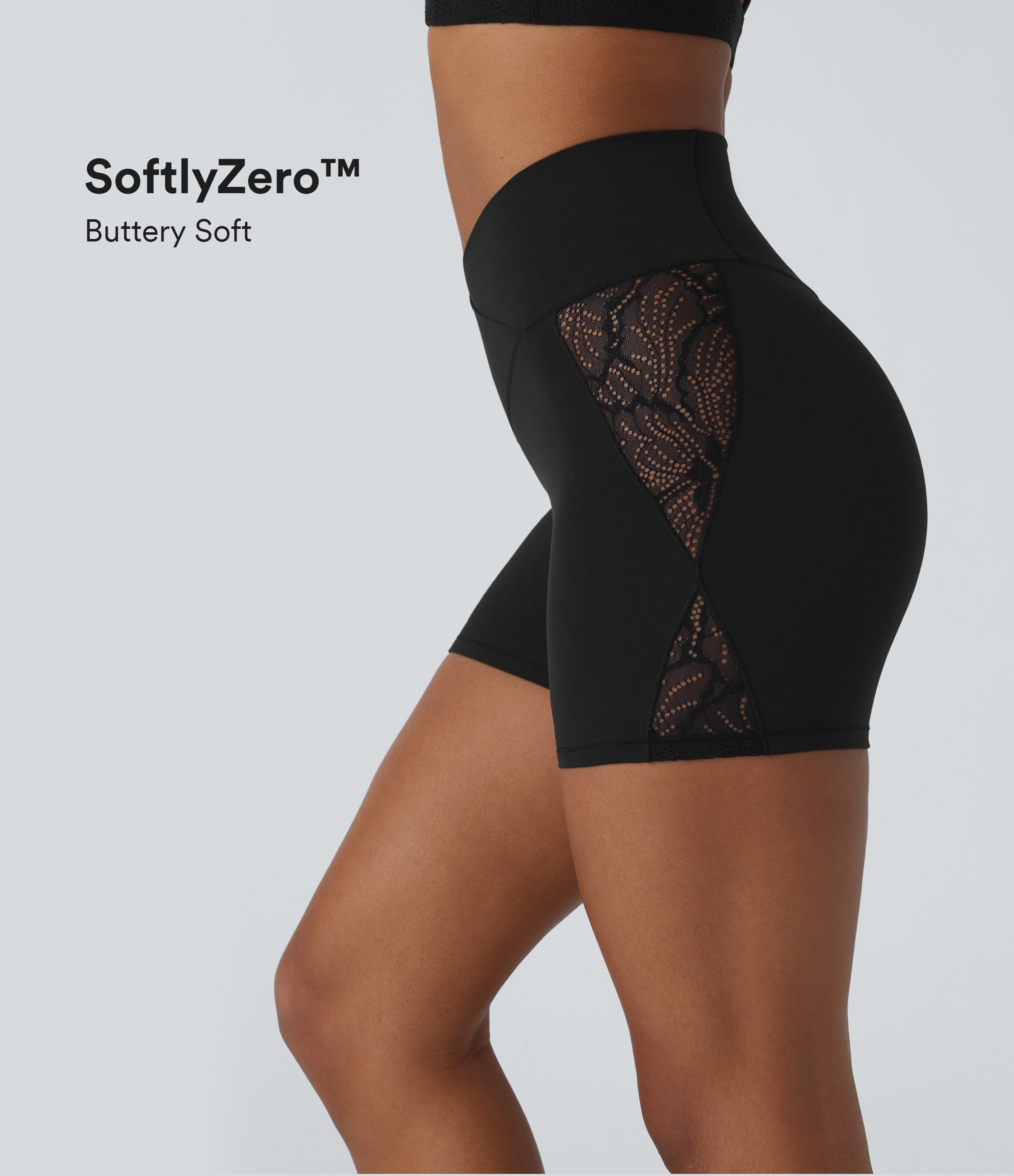 SoftlyZero™ High Waist Crossover Kontrast Spitzen Taschen Yoga Radlerhose 5''-UPF50+
