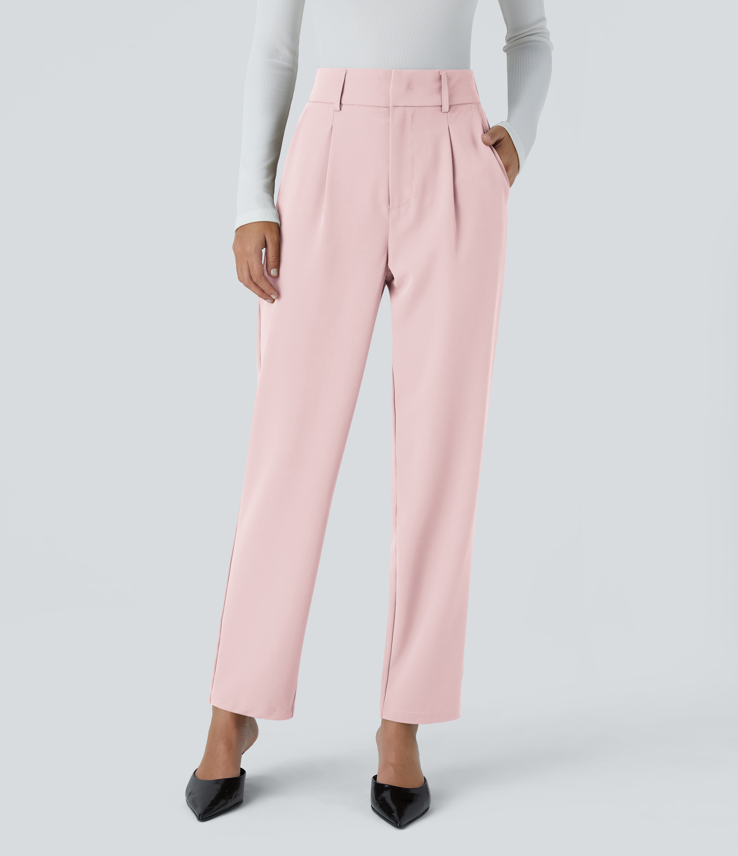 Pantalon tailleur Halara Flex™ fuselé uni, taille haute, avec poches