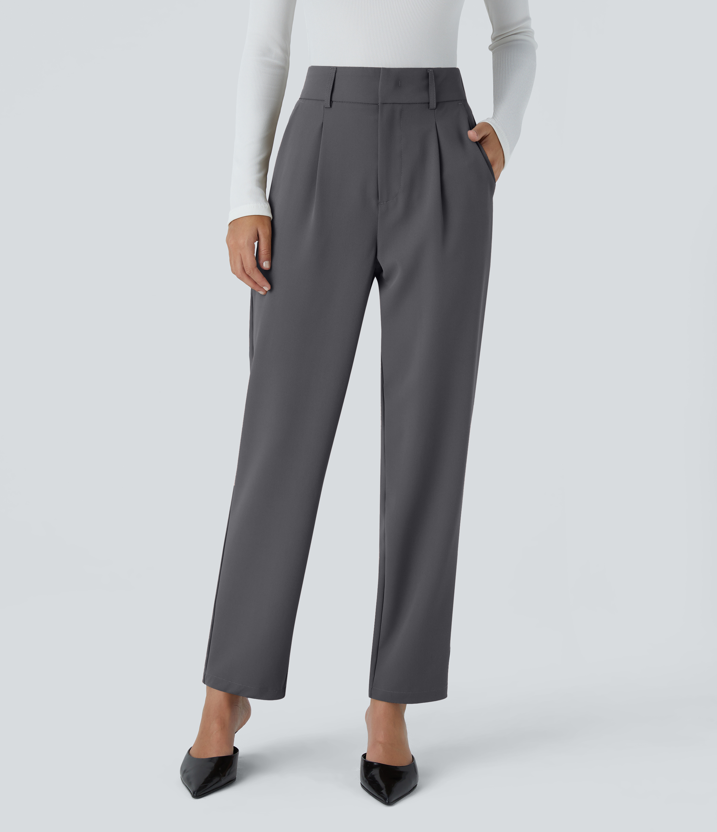 harapeco】Oneside Line Tapered Pants Women's High Waisted Pocket
