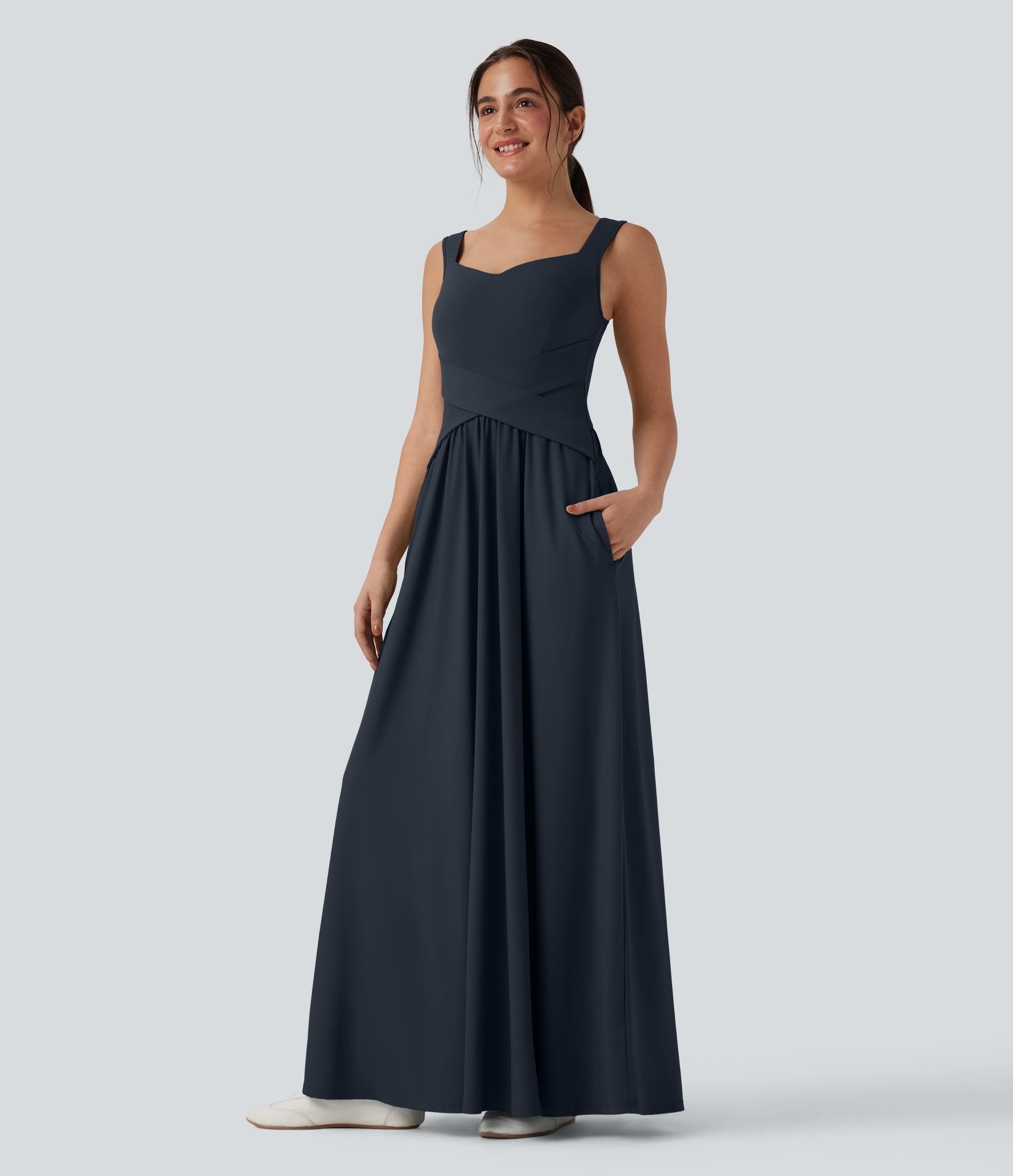 Robe maxi casual fluide dos nu avec poches