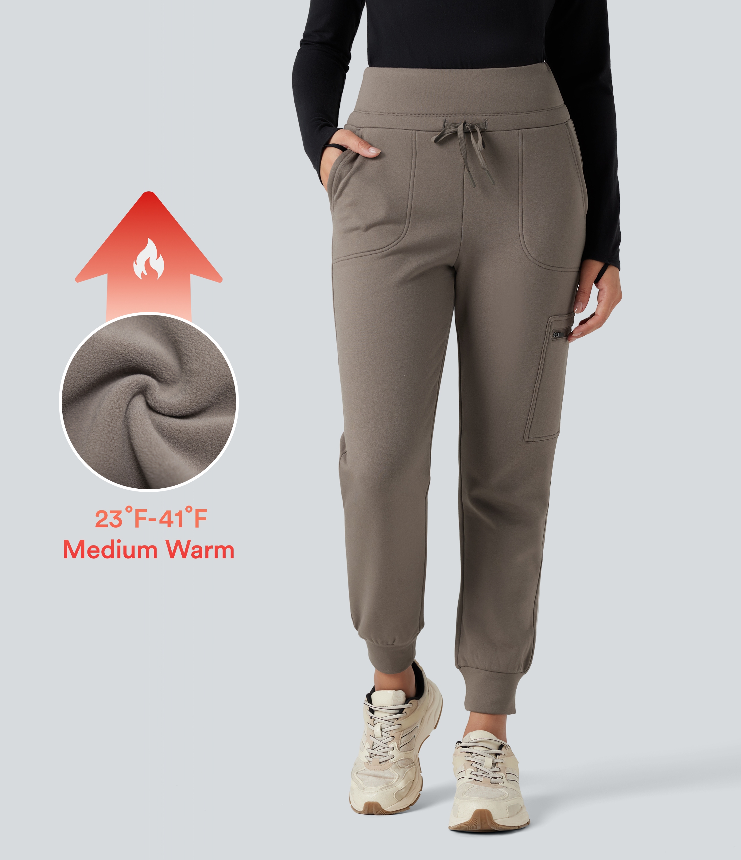 Walnut Jogging de randonnée polaire fuselé taille haute avec cordon de serrage et poches / 1