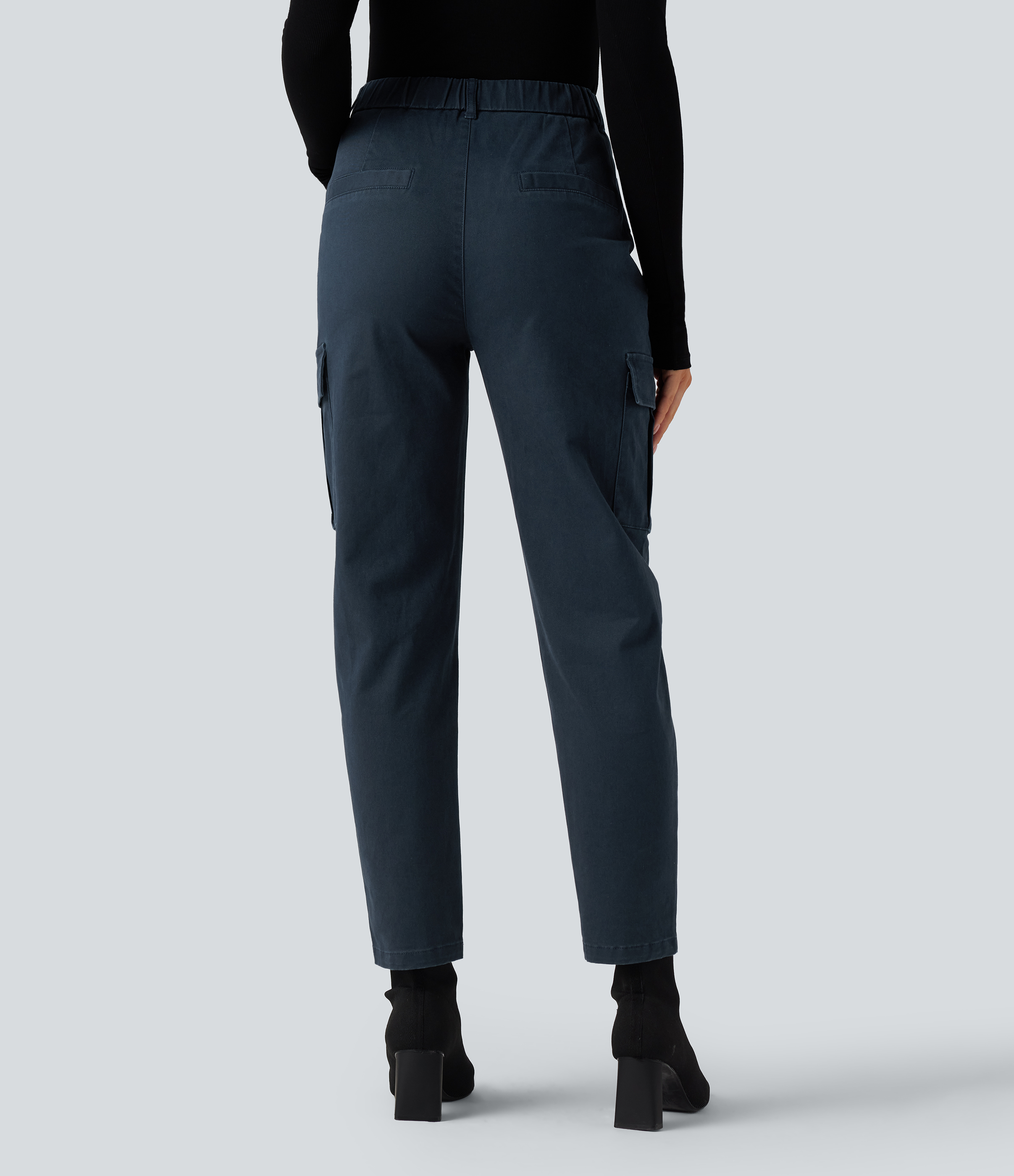 Navy Blazer Pantalon 7/8 décontracté fuselé taille haute en coton chino avec poches / 2