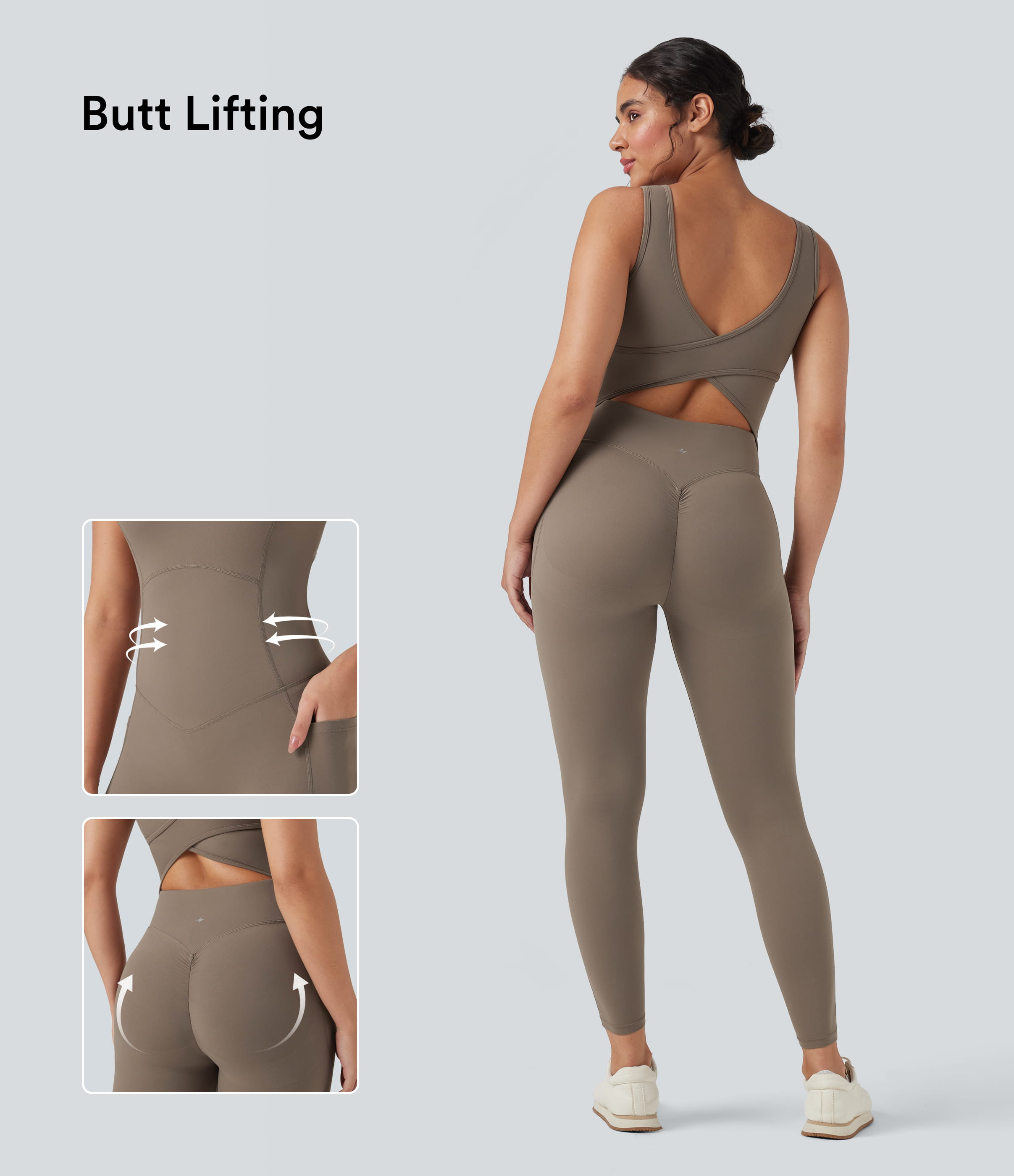 Halara UltraSculpt™ - Trainings-Jumpsuit mit V-Ausschnitt und Seitentaschen - Po-Lifting