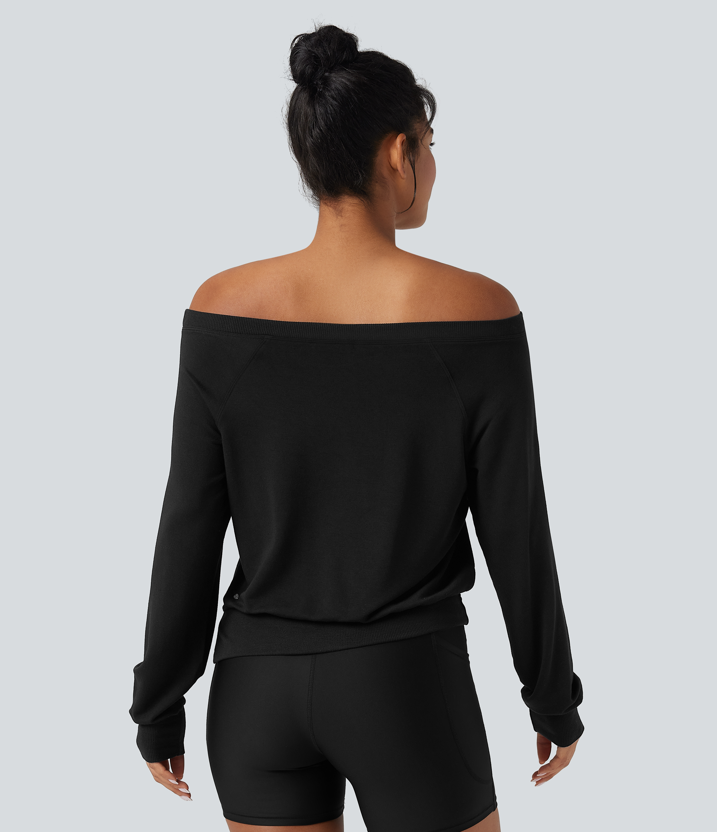Black Top de sport yoga polaire épaules dénudées manches longues / 2