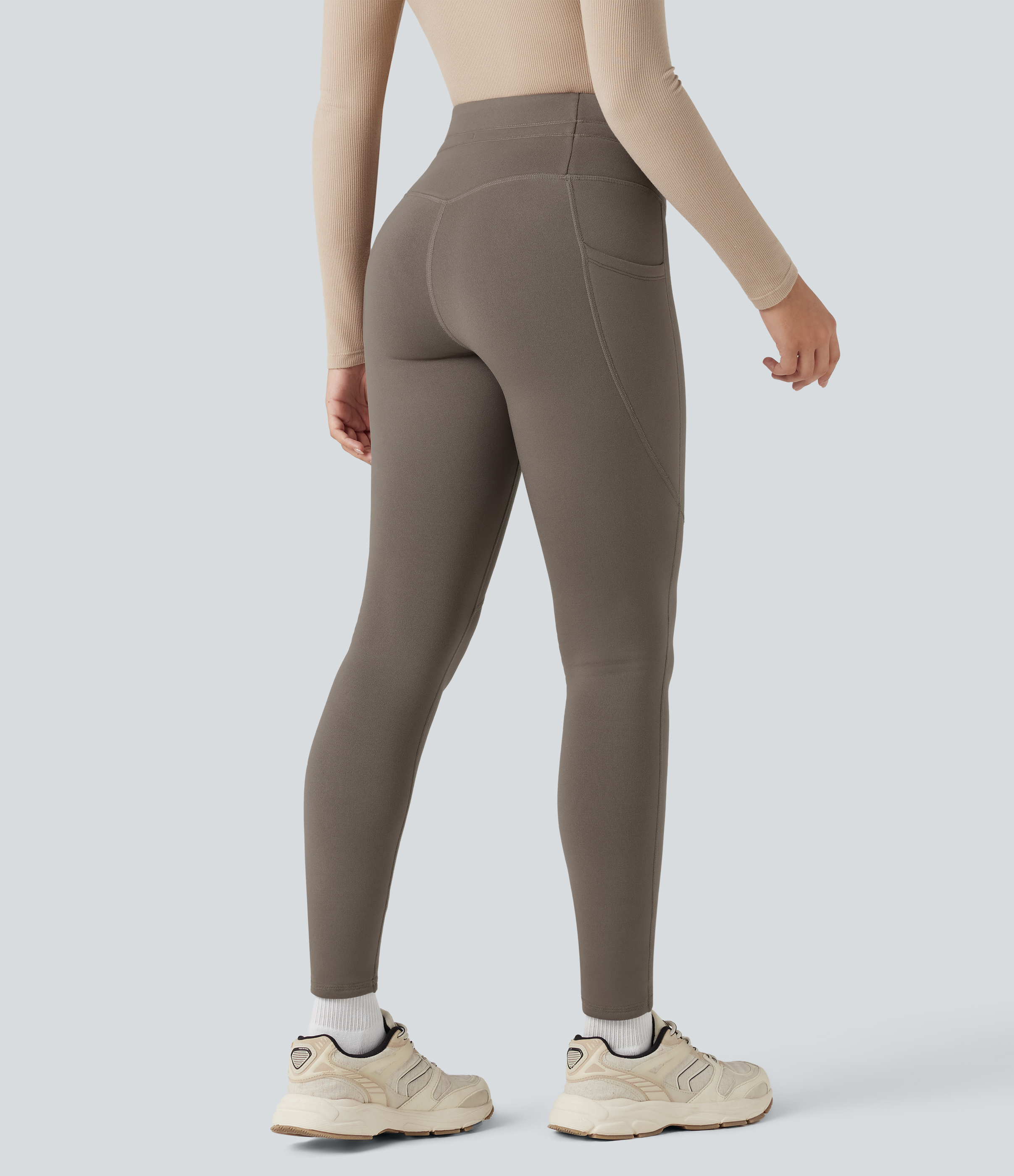 Walnut High Waisted Drawstring Fleece 7/8 Hiking Leggings with Pockets / 2