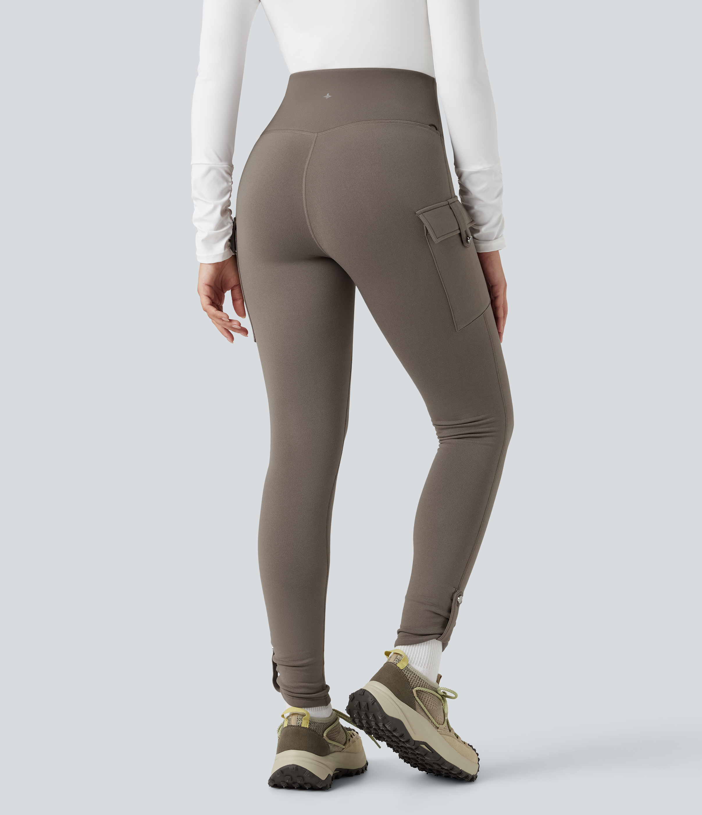 Walnut High Waisted Tummy Control Fleece Hiking Leggings with Pockets / 2