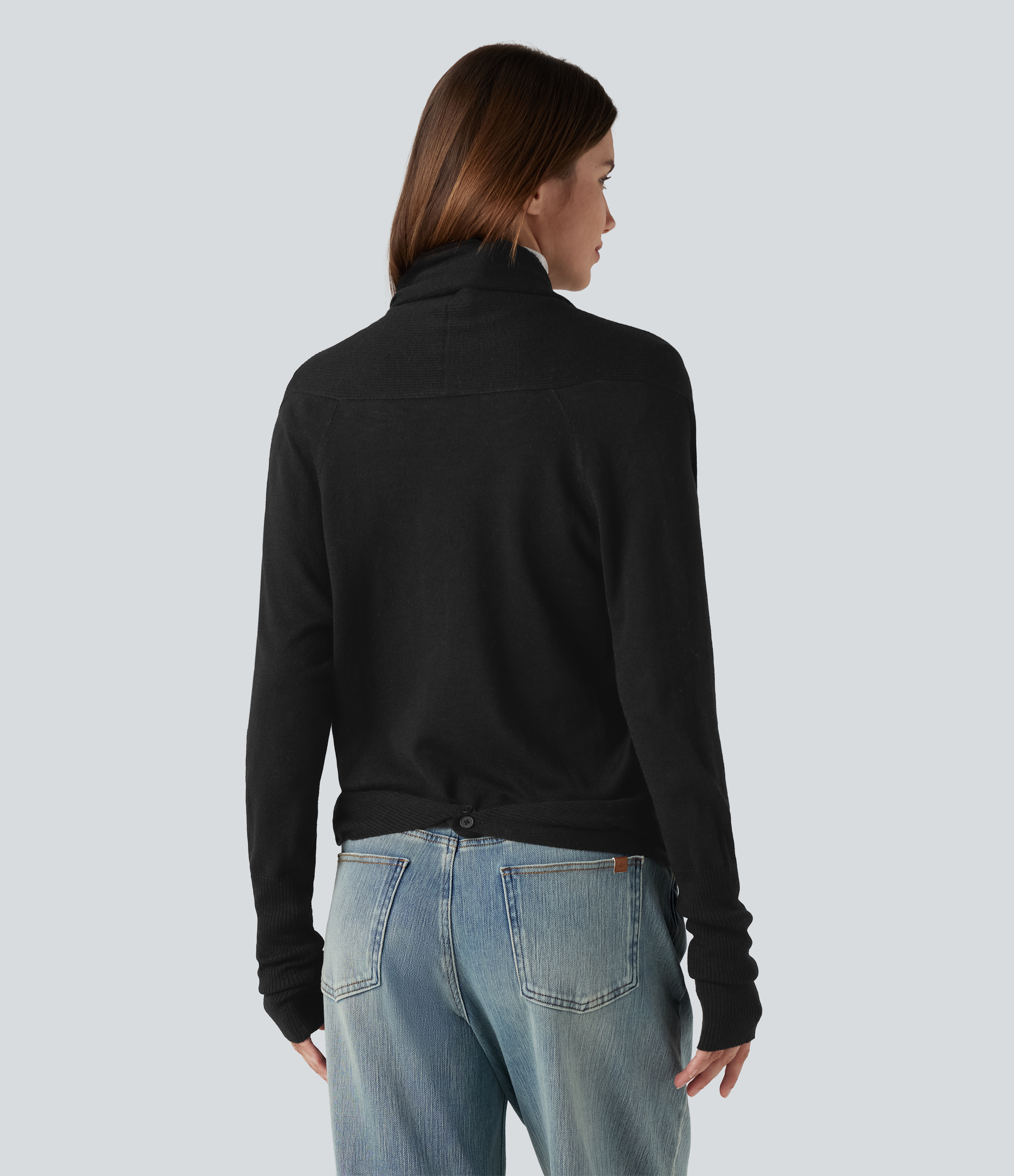 Noir Cardigan décontracté cache-cœur à manches longues / 2