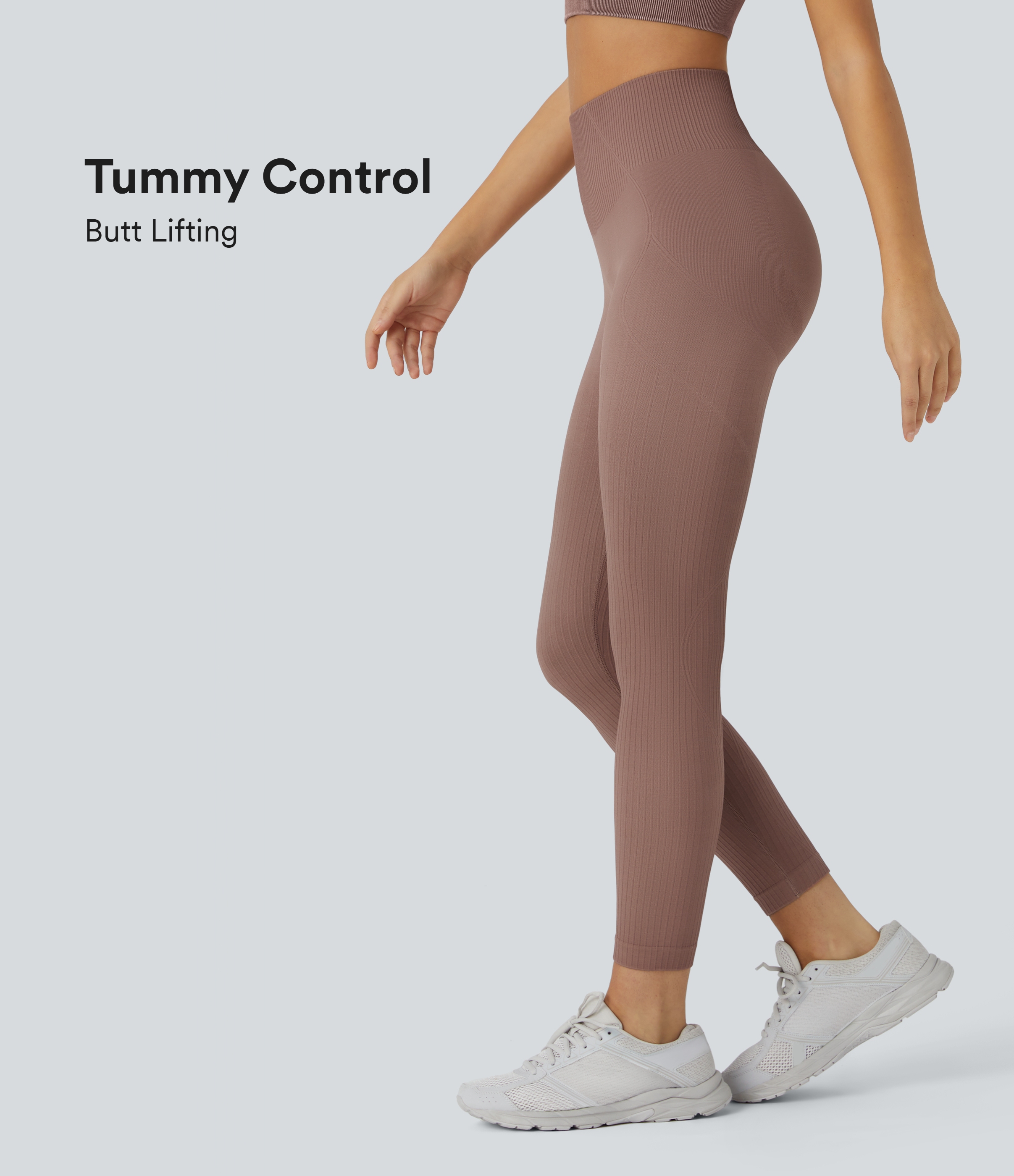 Leggings de entrenamiento acanalados con tiro alto suaves y sin costuras con control de abomen y push-up