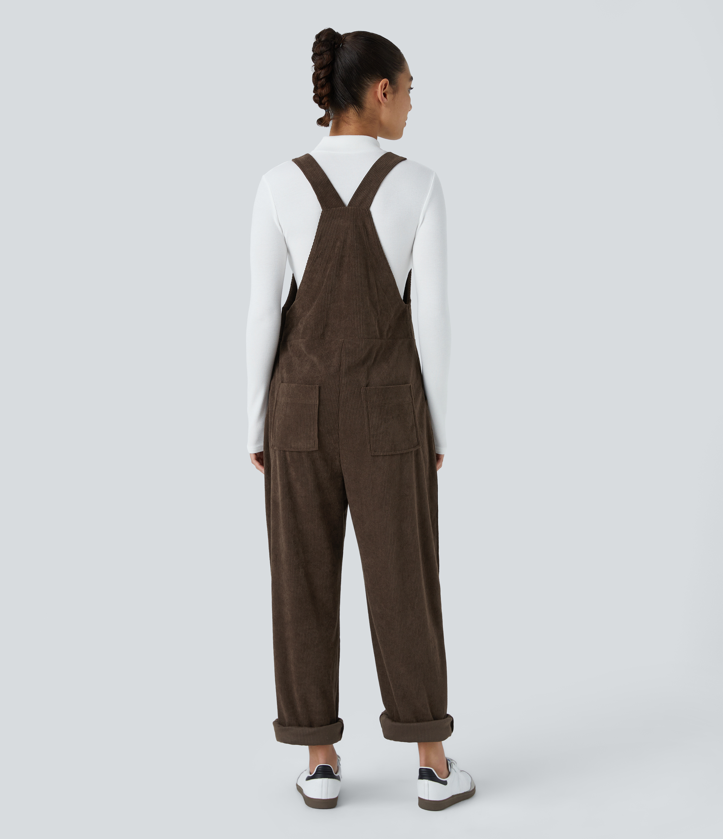 Demitasse Lässige Latzhose mit verstellbarem Gürtel, mehreren Taschen, geradem Bein und Kordelzug / 2