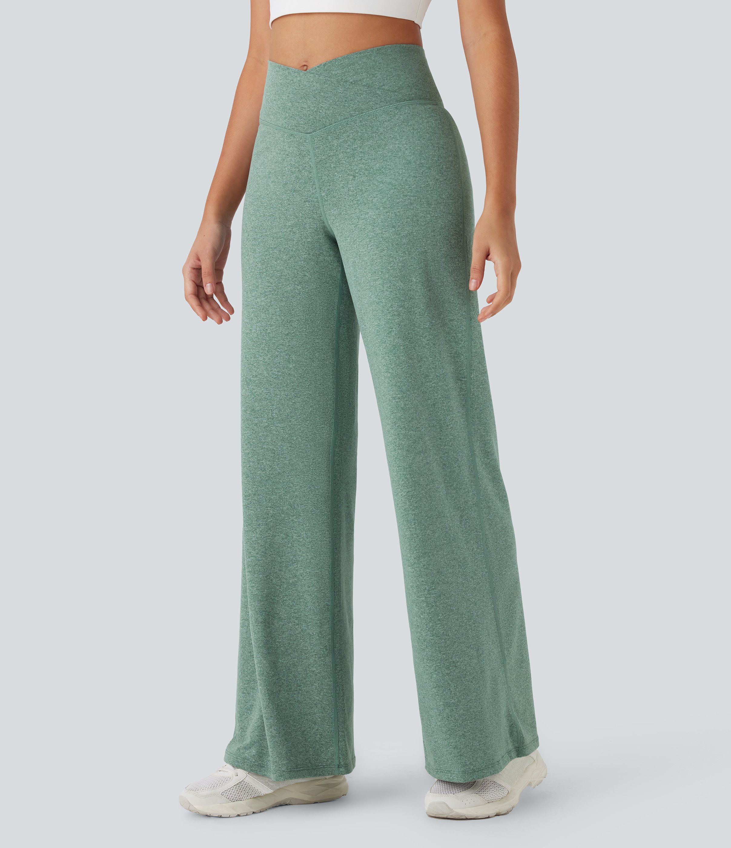 Pantalones de yoga anchos de tiro alto cruzado con bolsillo trasero