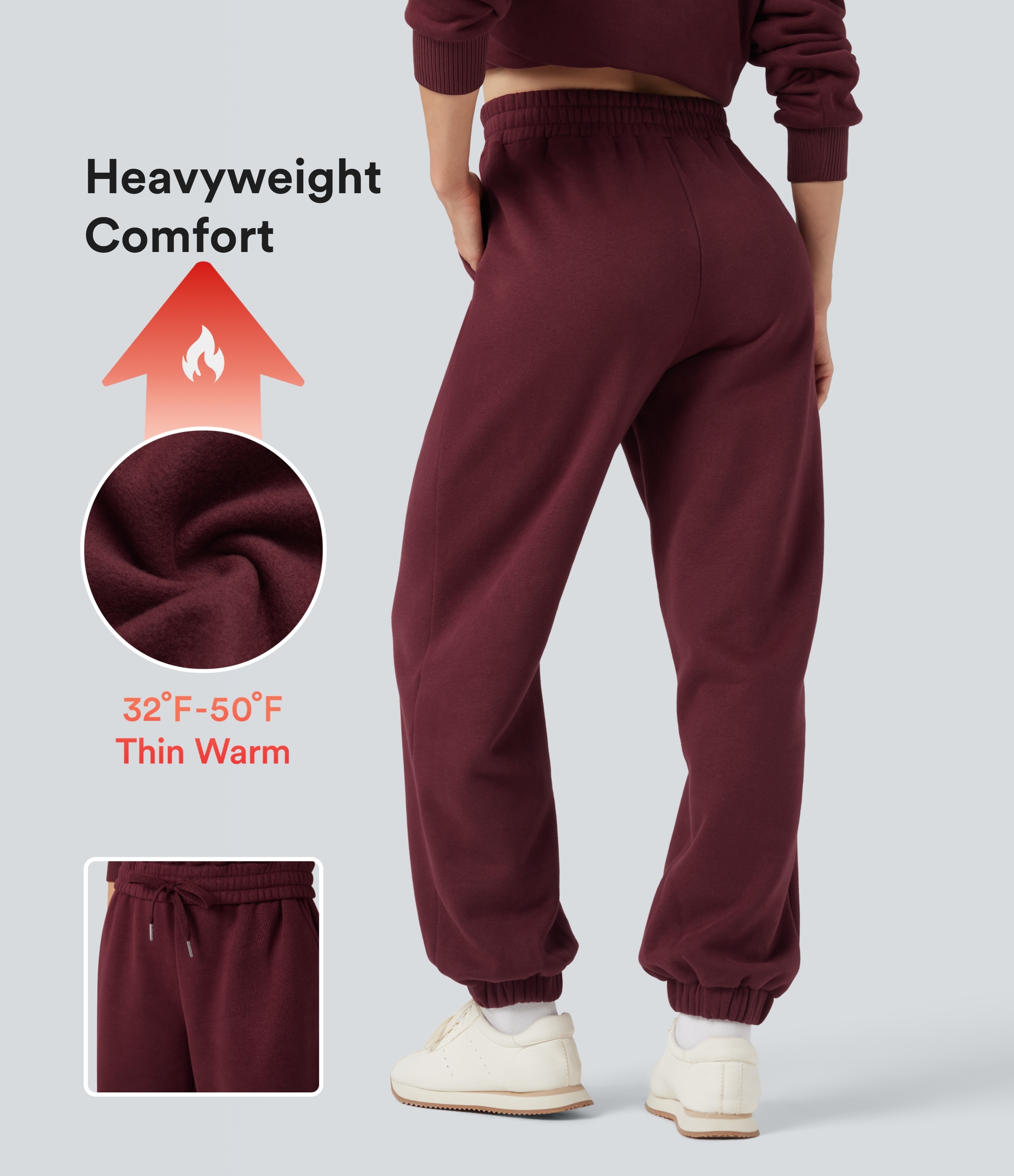 Foldover High Waisted Drawstring Fleece Casual Joggers with Pockets