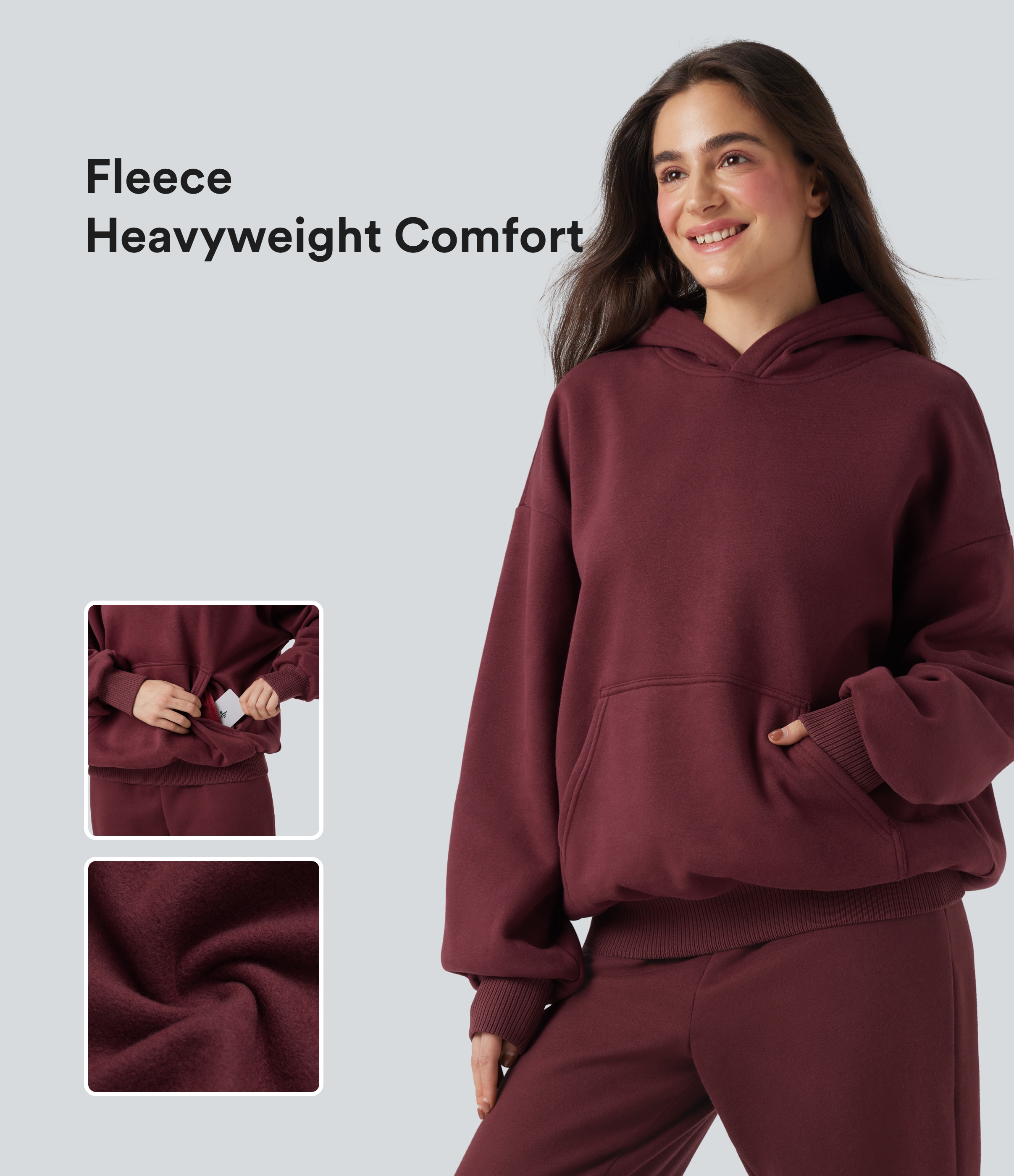Hooded Long Sleeve Fleece Casual Cotton Sweatshirt with Pockets