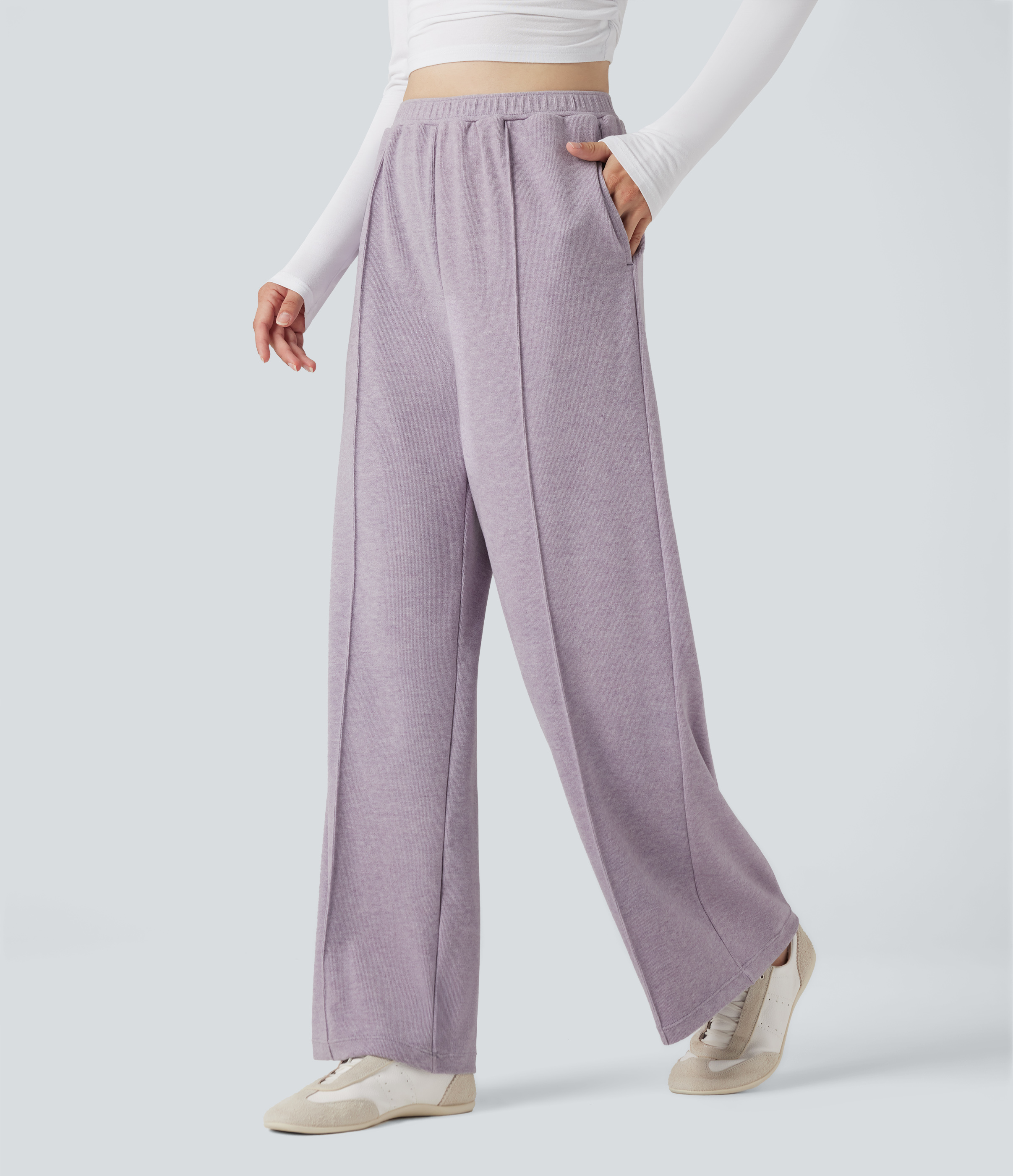Iris High Waisted Drawstring Thermal Casual Baggy Pants with Pockets / 2