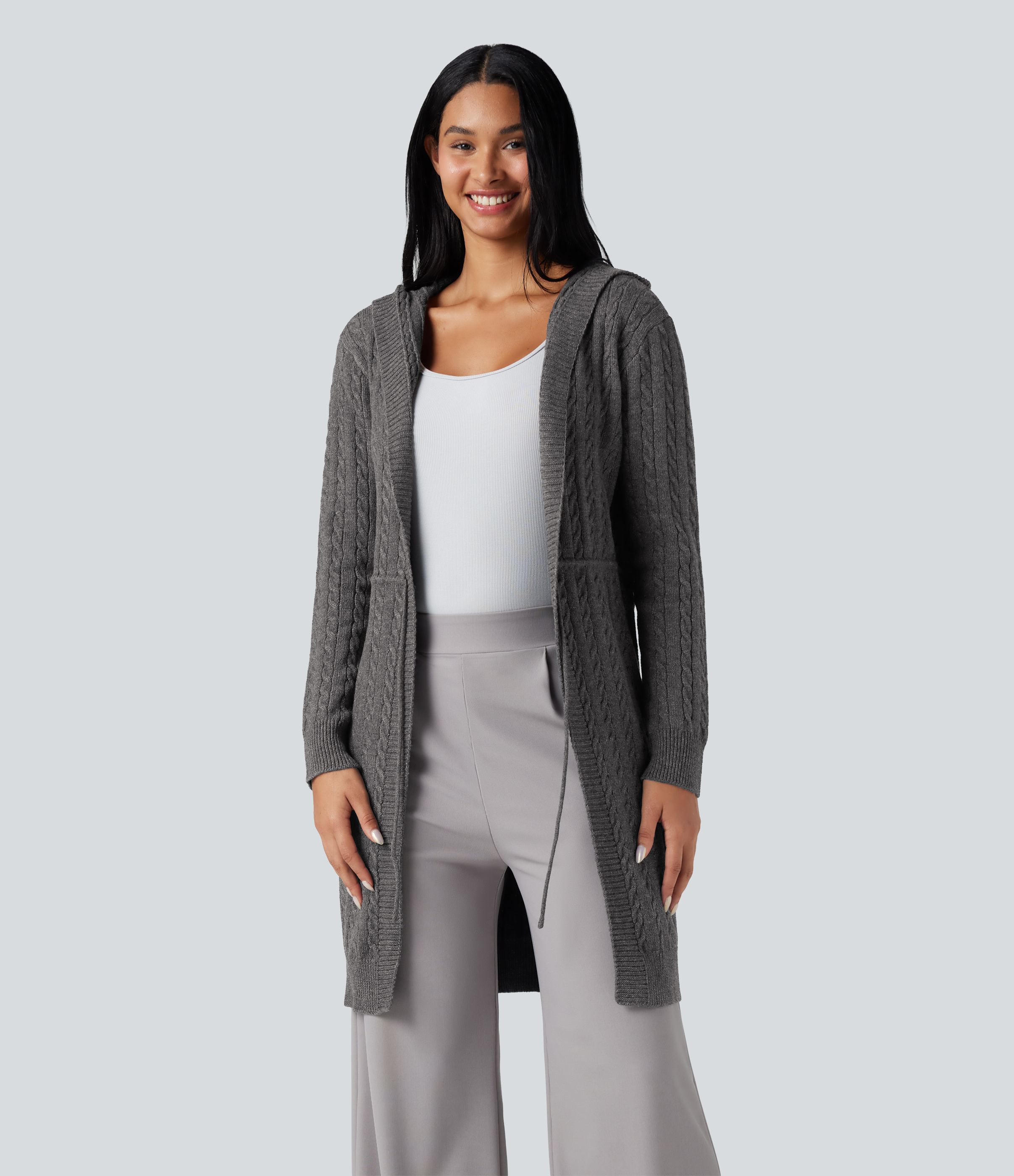 Hooded Long Sleeve Drawstring Casual Longline Cardigan