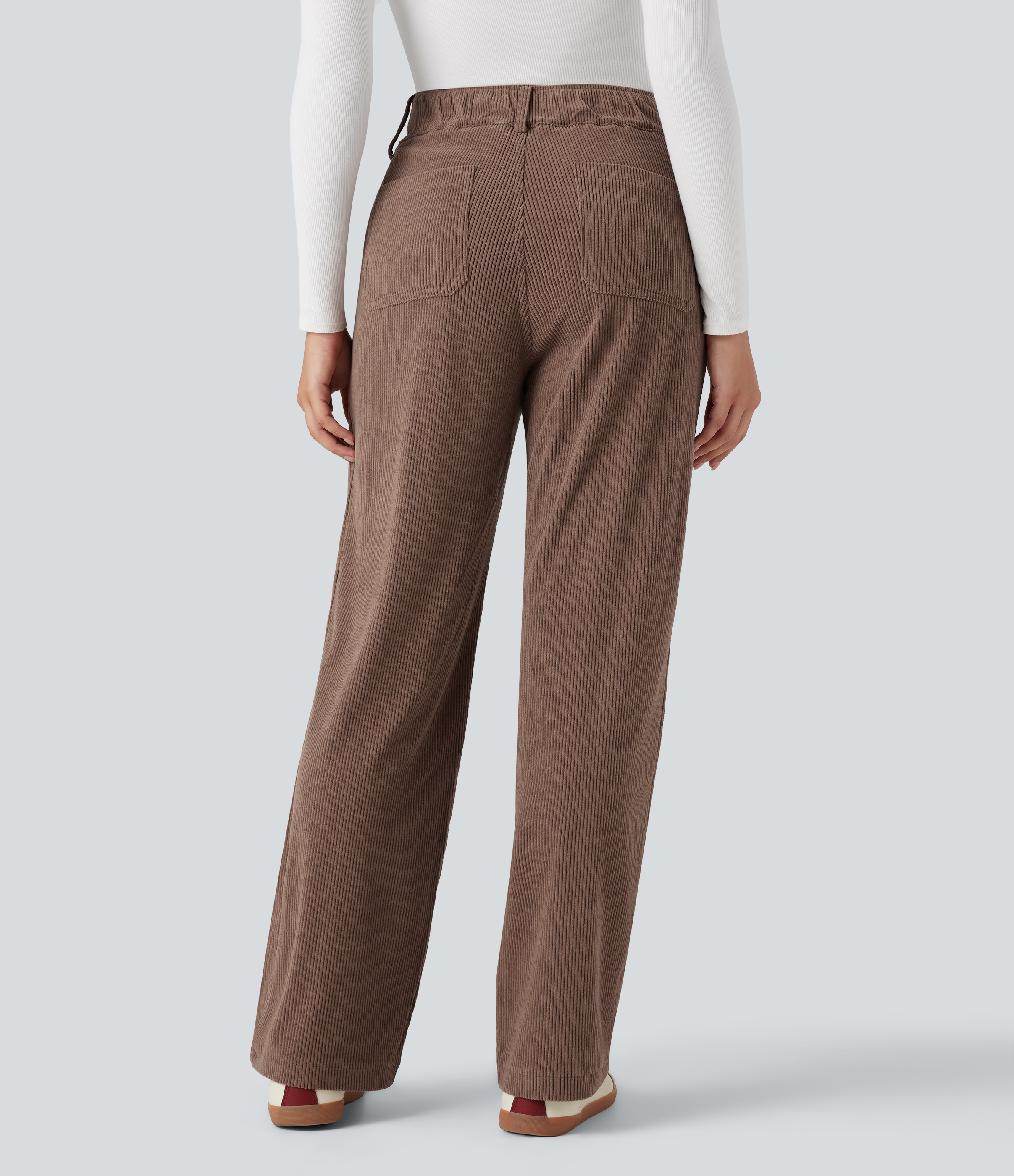 Acorn High Waisted Corduroy Casual Straight Leg Pants with Pockets / 2
