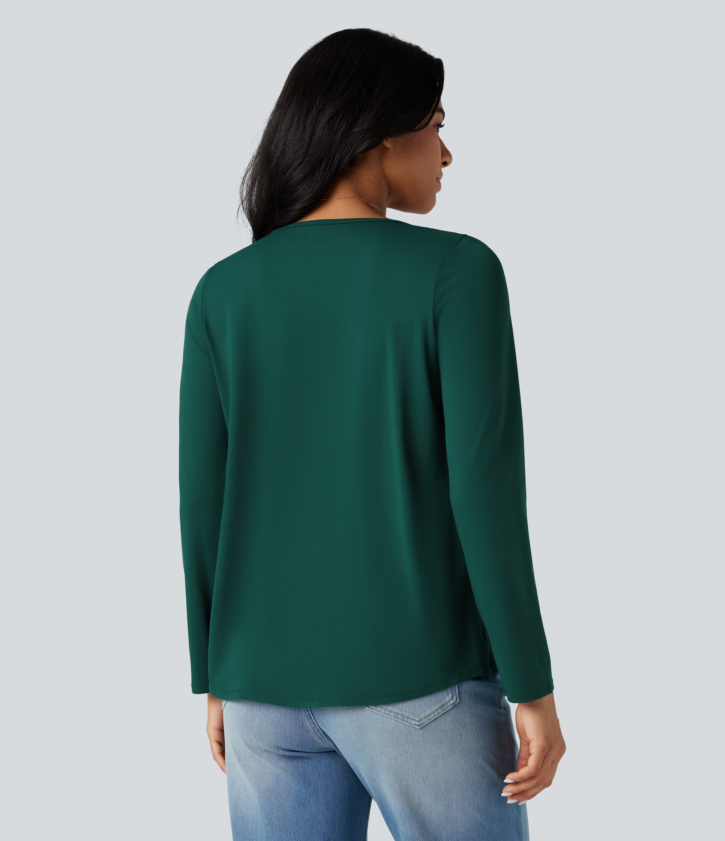 Rain Forest Square Neck Long Sleeve Casual T-Shirt / 2