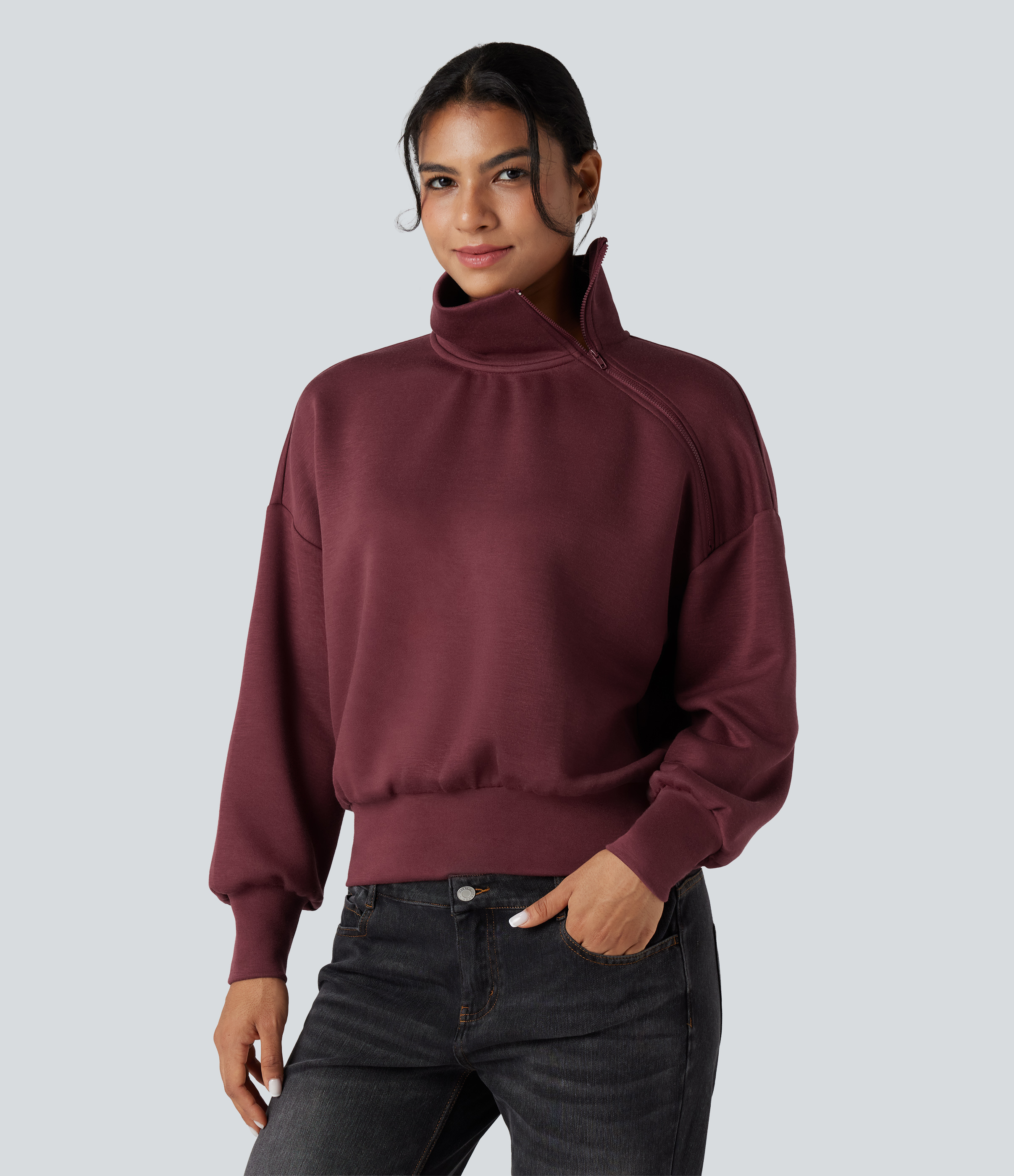 SpacerTek™ Funnel Neck Half Zip Oversized Casual Sweatshirt
