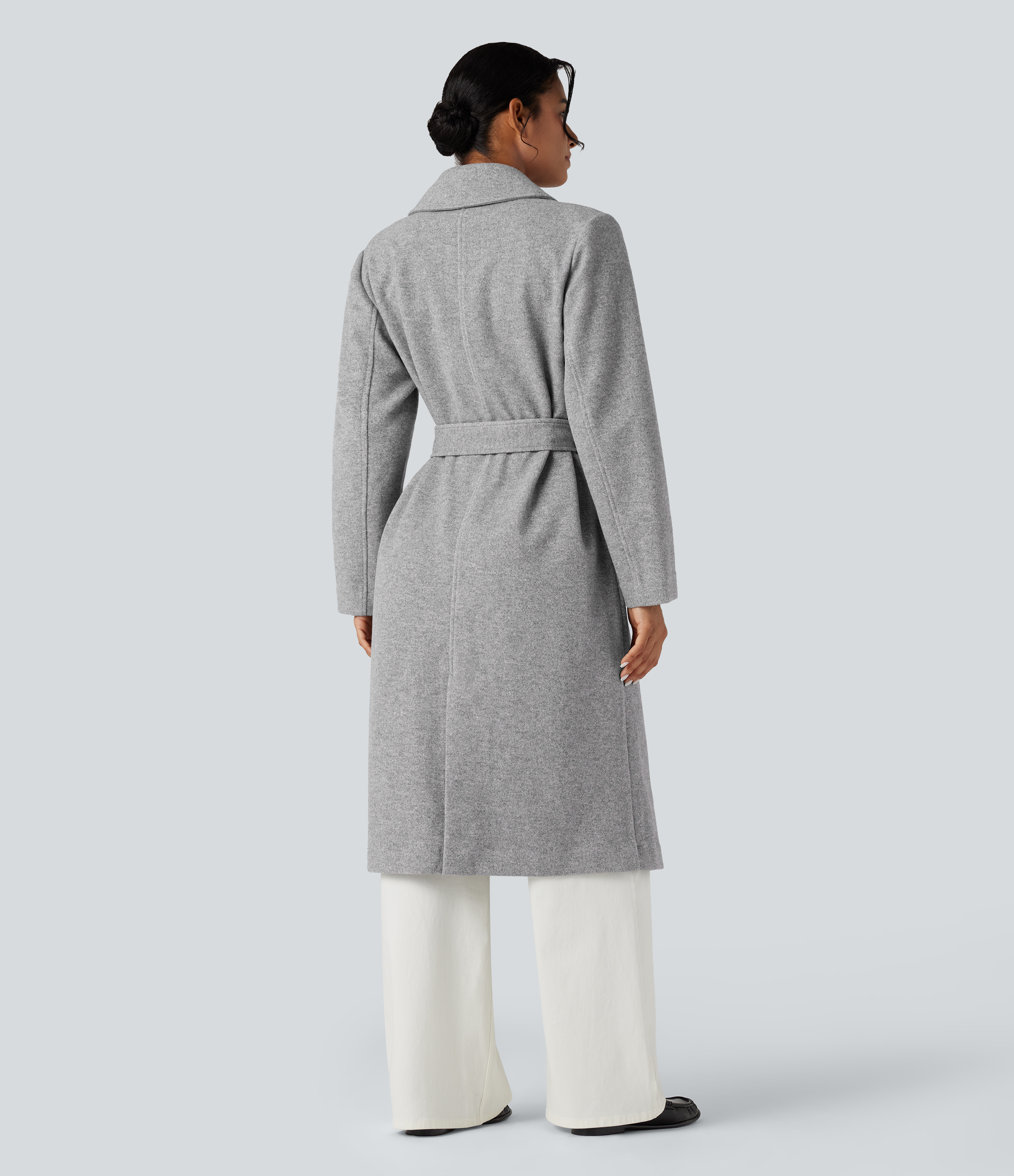  Marble Grey Long Sleeve Belted Longline Fleece Casual Coat with Pockets / 2