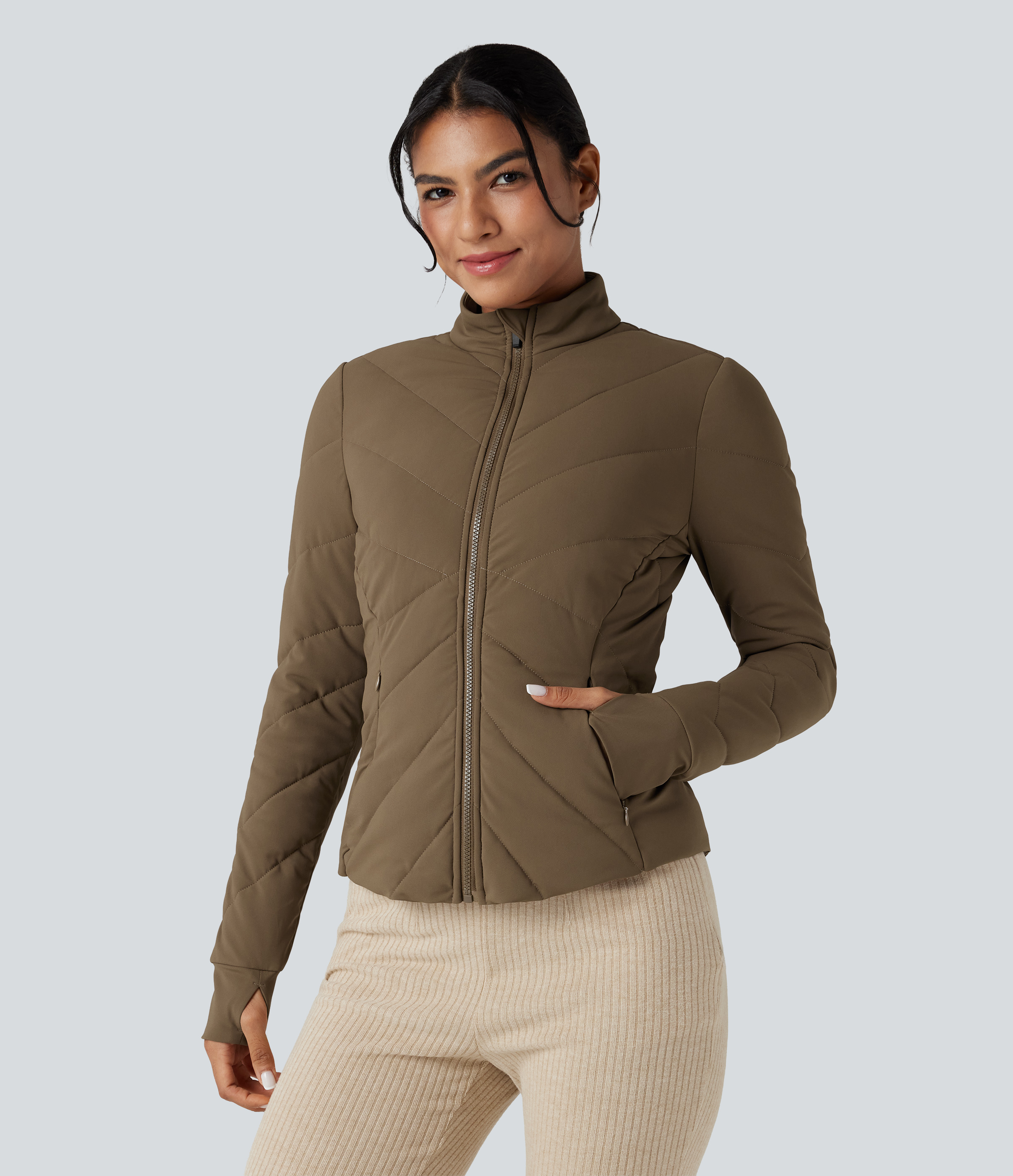 Doudoune col montant manches longues avec trous pouces et poches