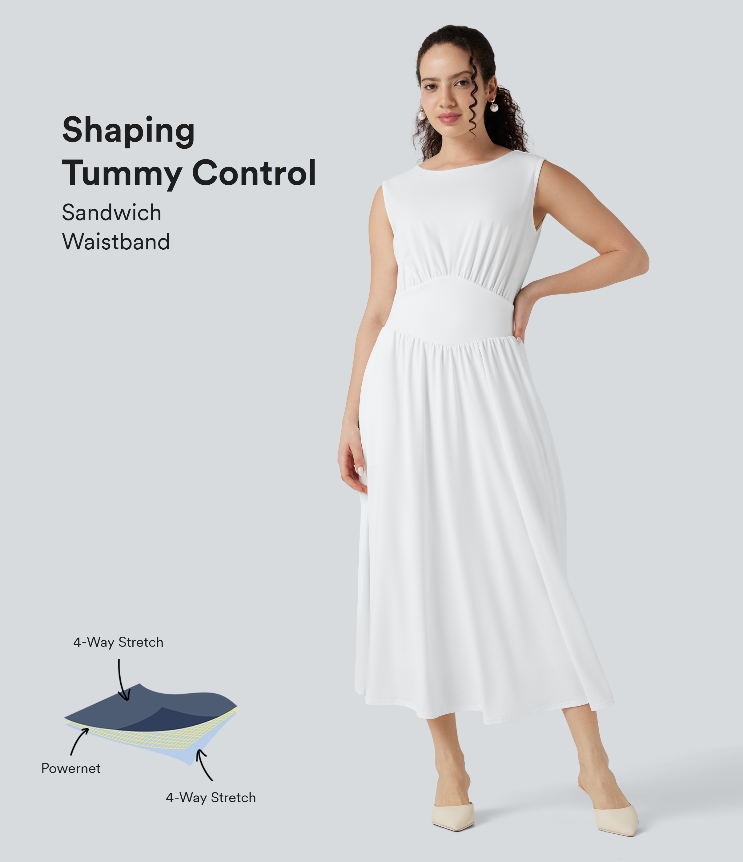 Tummy Control Sleeveless Tie Back Midi Bridesmaid and Wedding Guest Dress