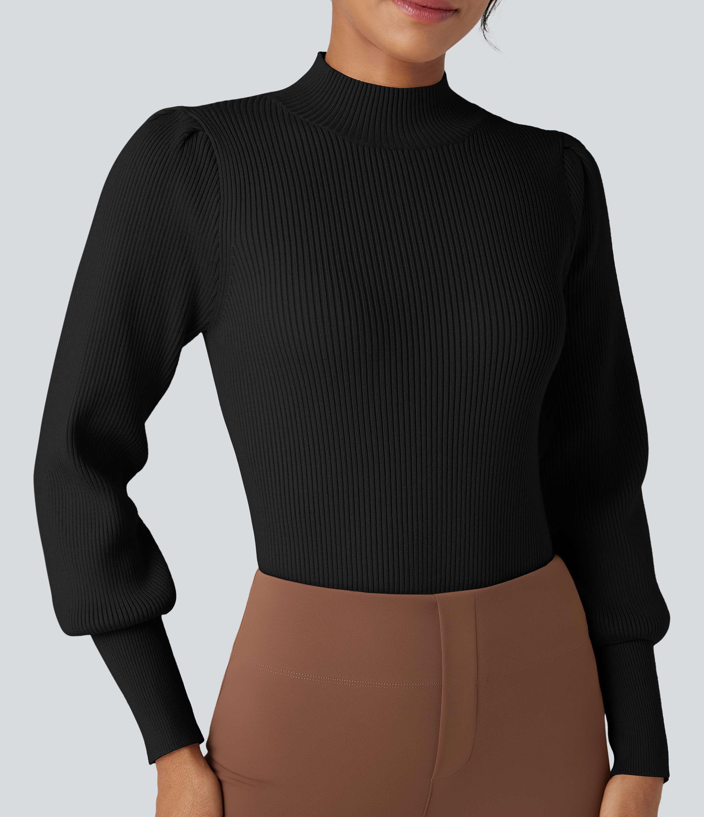 Black Pull col montant manches bouffantes longues / 1