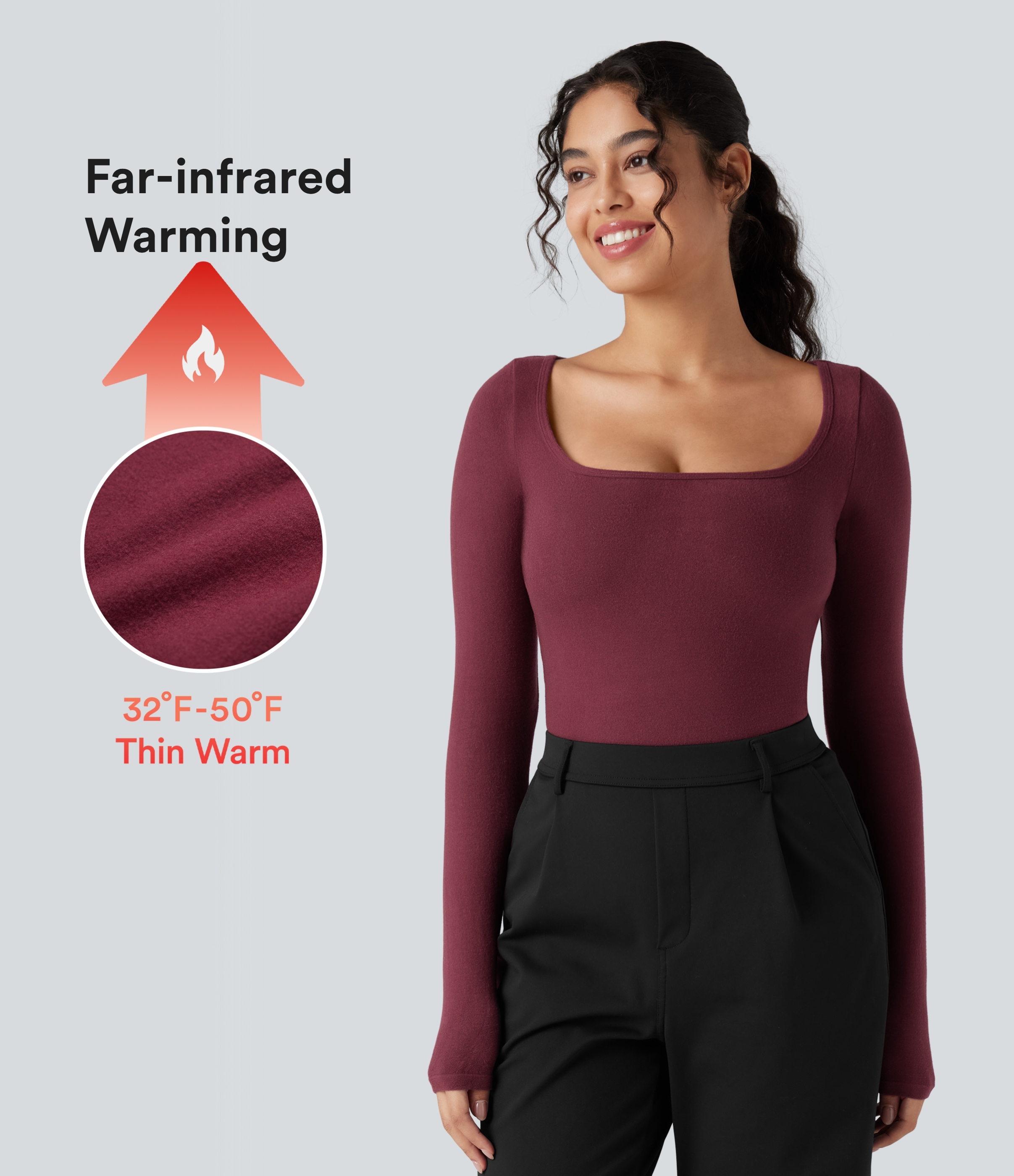 Cordovan Halara HeatCore Scoop Neck Long Sleeve Work Warming T-Shirt / 1