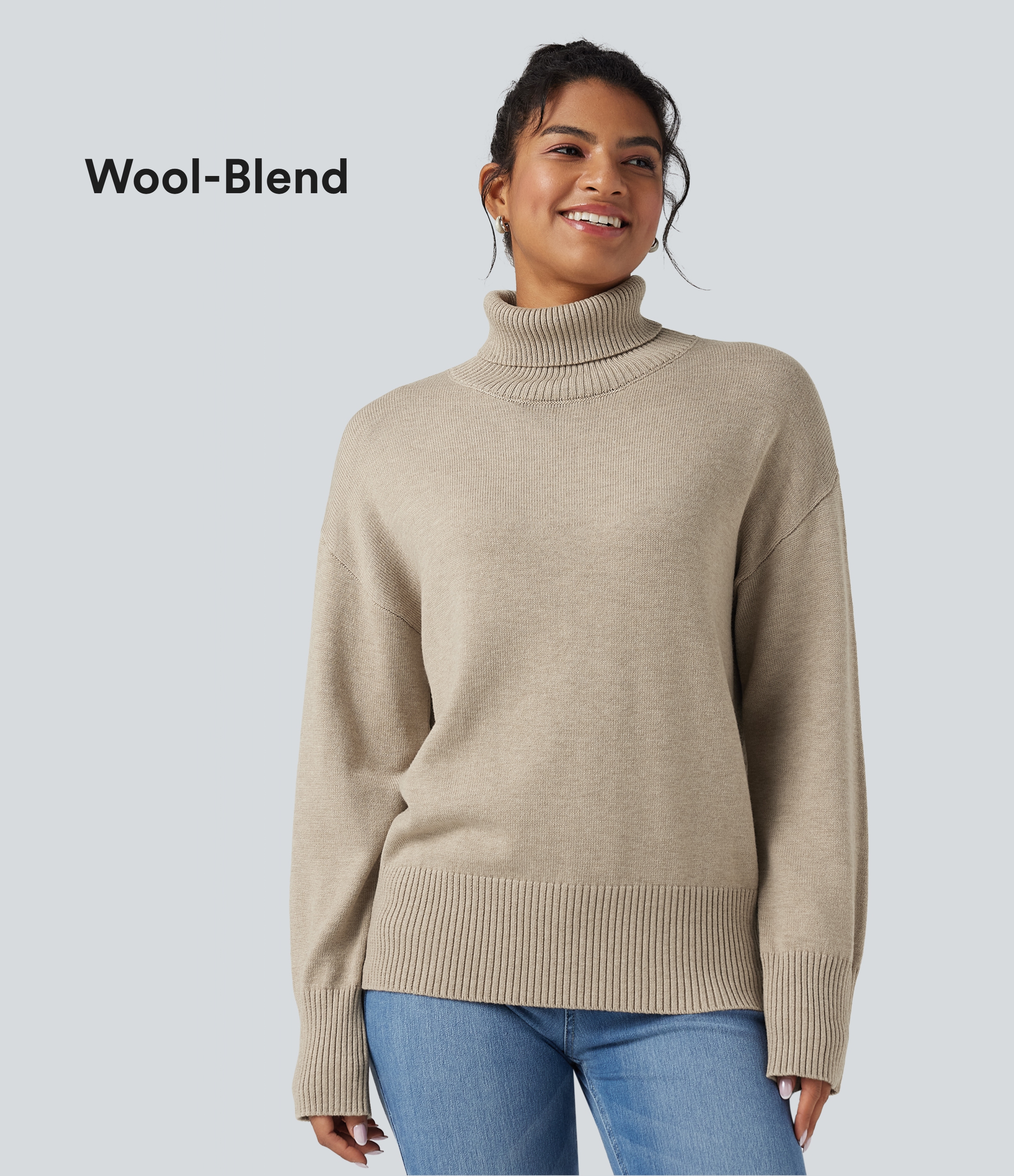 High Neck Long Sleeve Work Wool-Blend Jumper