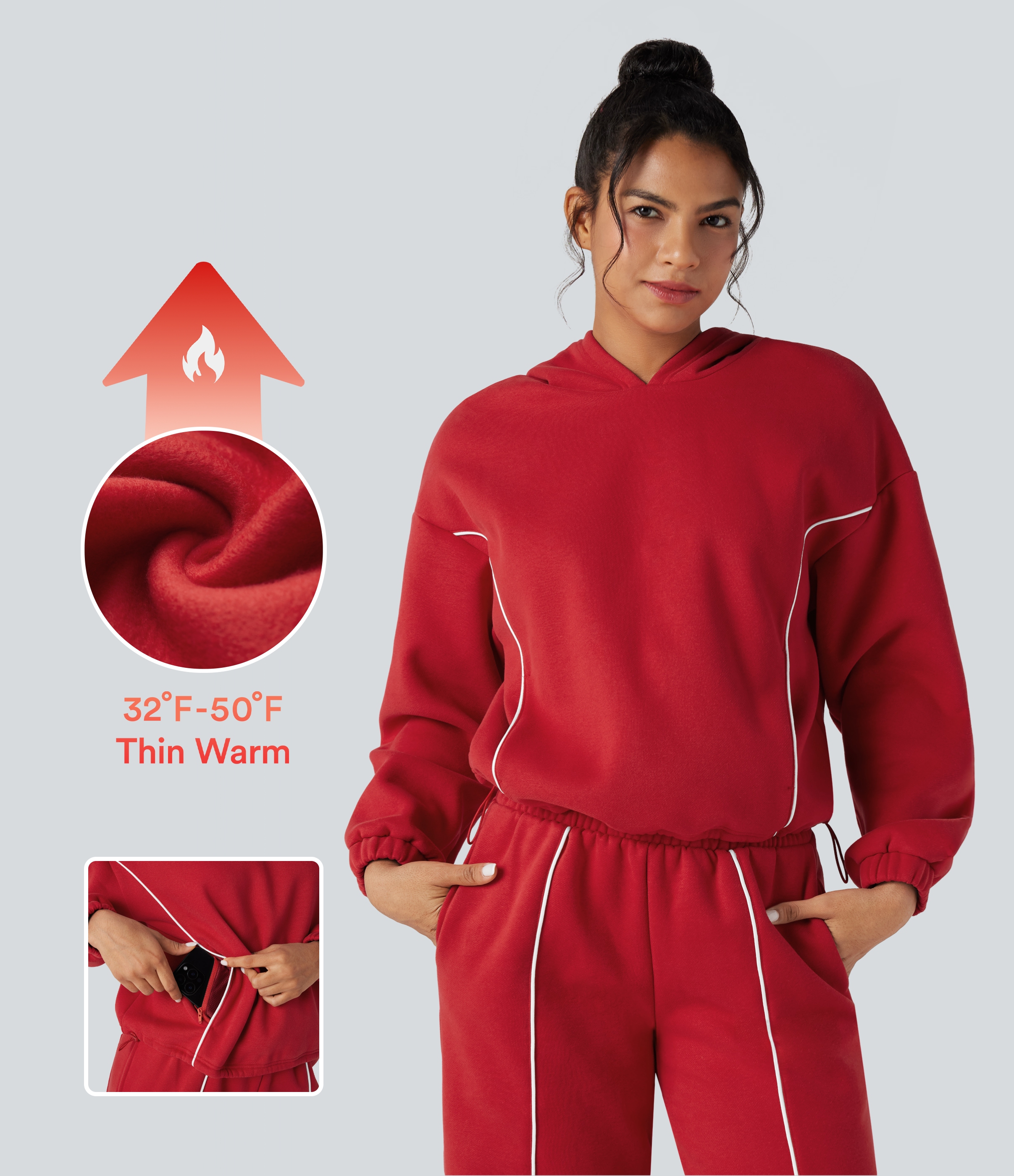 Hooded Color Block Fleece Casual Sweatshirt with Pockets