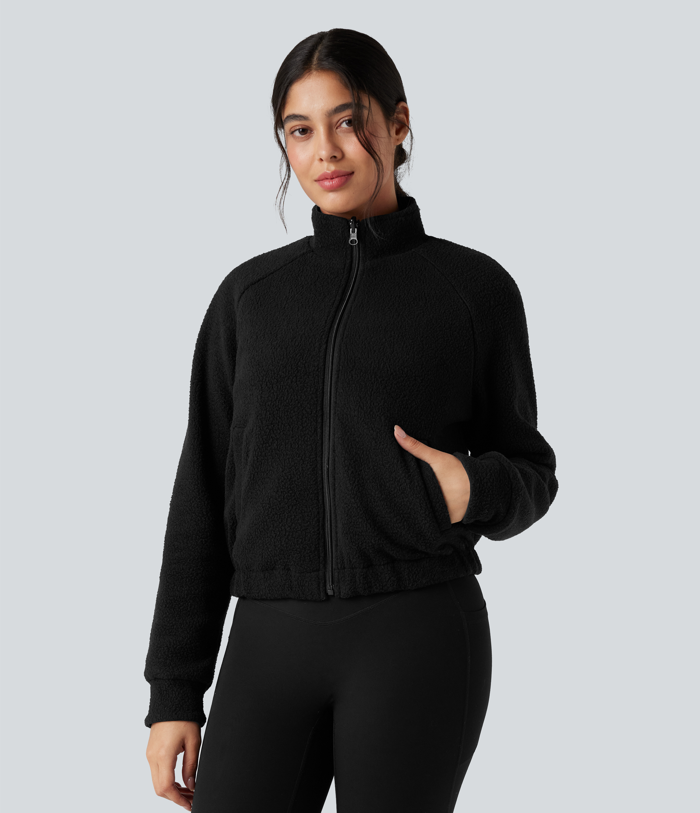 Negro Chaqueta de senderismo reversible de forro polar con cuello alto, mangas largas y bolsillos (dos estilos en uno) / 2