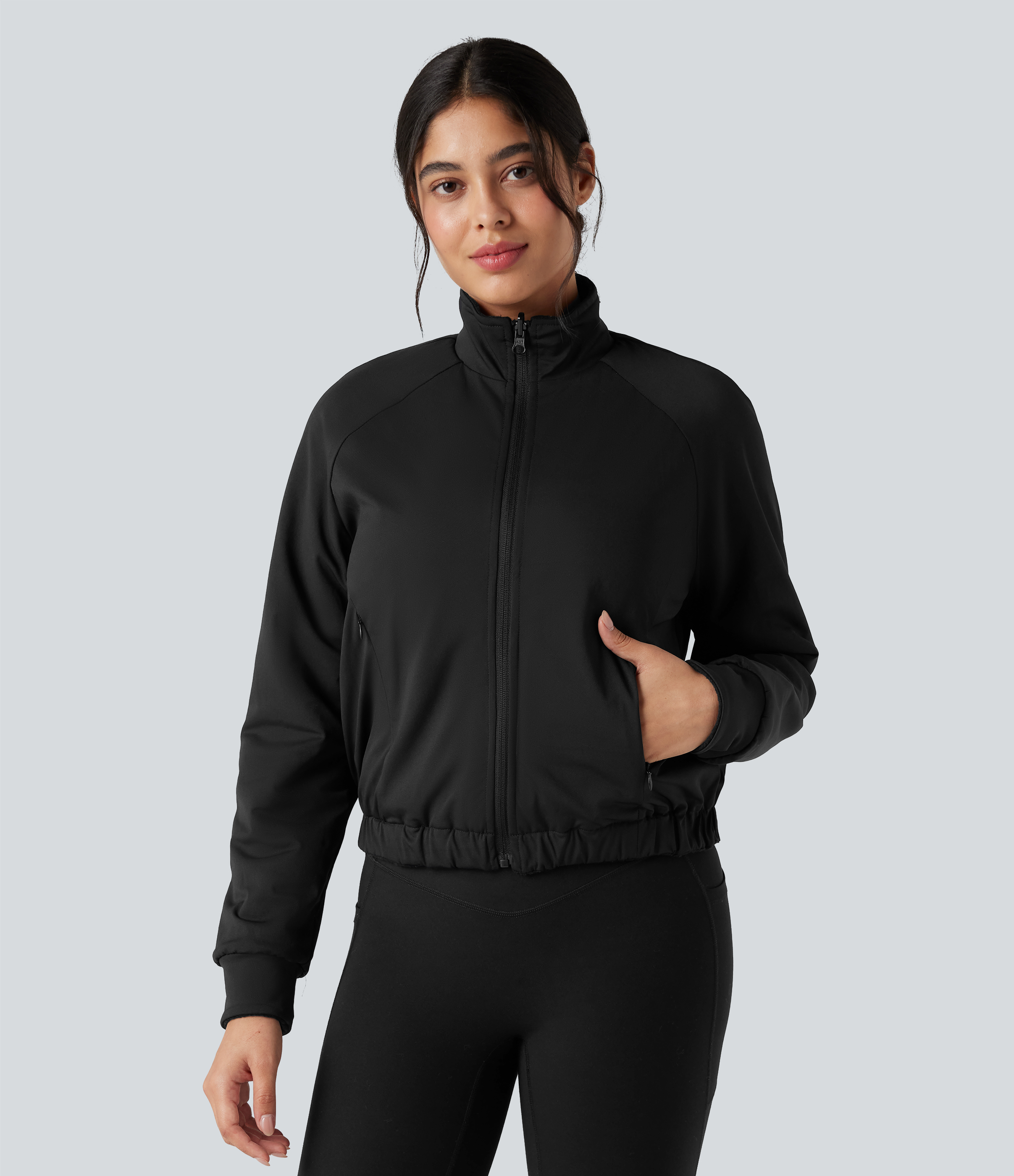 Veste polaire de randonnée réversible col montant manches longues avec poches (Deux looks en un)