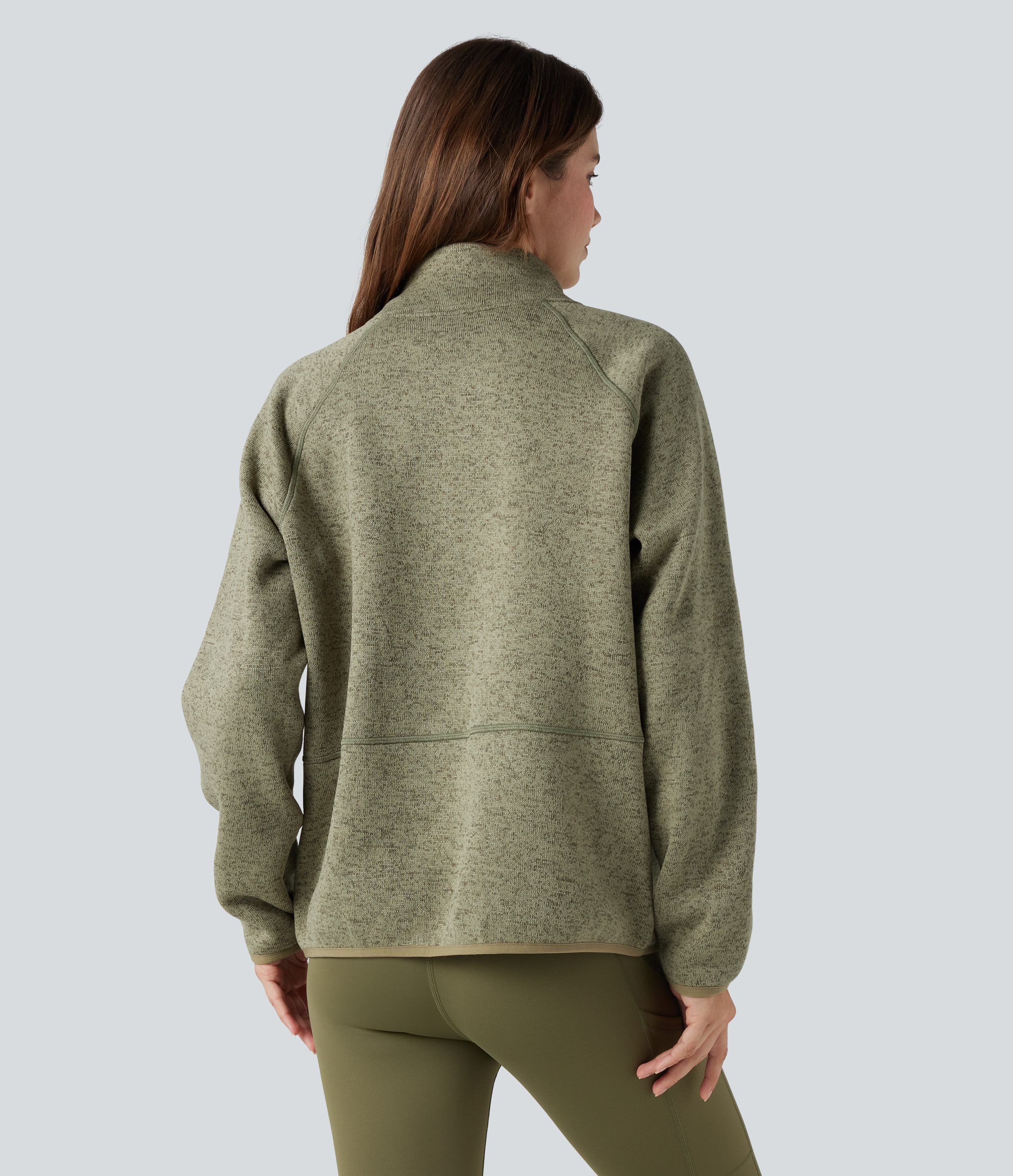 Earthy Yellow Stand Collar Half Zip Fleece Hiking Heathered Sweatshirt / 2