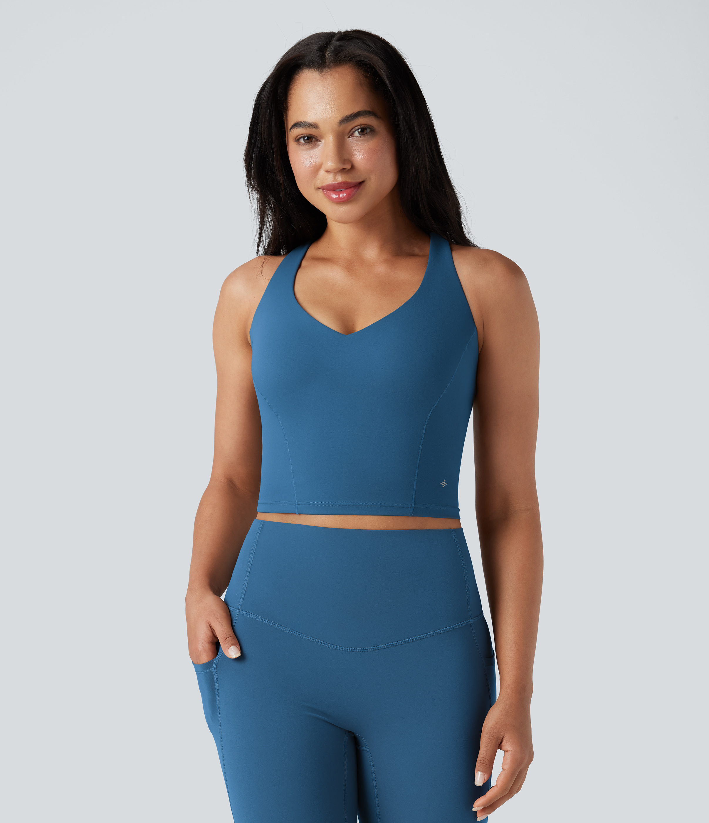 Vallarta Blue Halara UltraSculpt™ Deep V-neck Push-Up Crisscross Back 2-in-1 Yoga Tank Top / 2