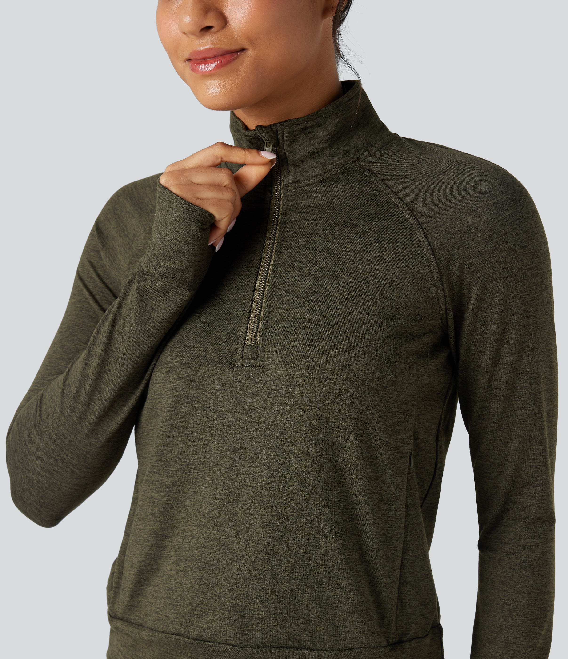 Half Zipper Thumb Holes Quick Dry Fleece Casual Heathered Sweatshirt with Pockets-UPF40+