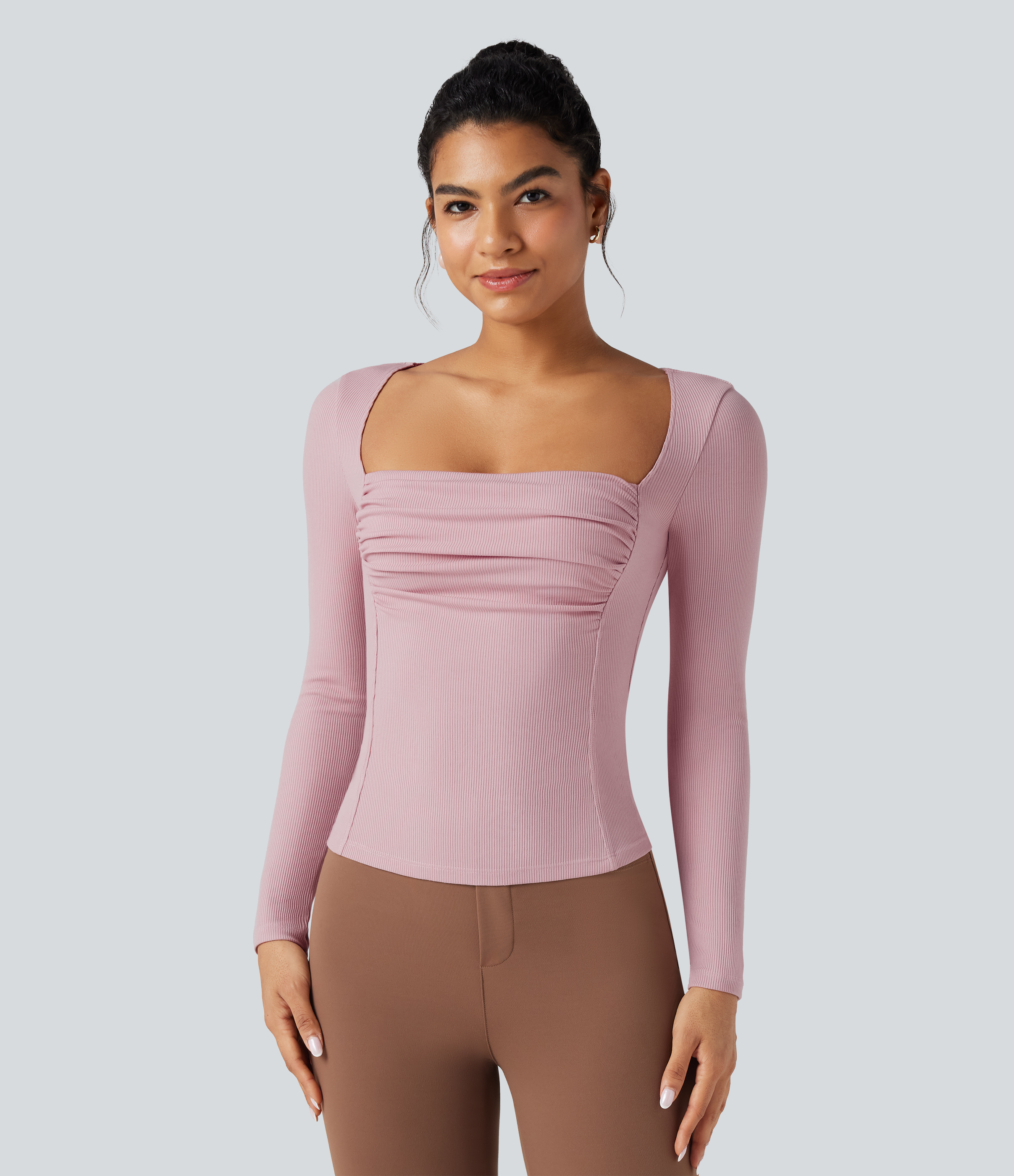 Zephyr T-shirt tailleur côtelé col carré froncé manches longues / 2