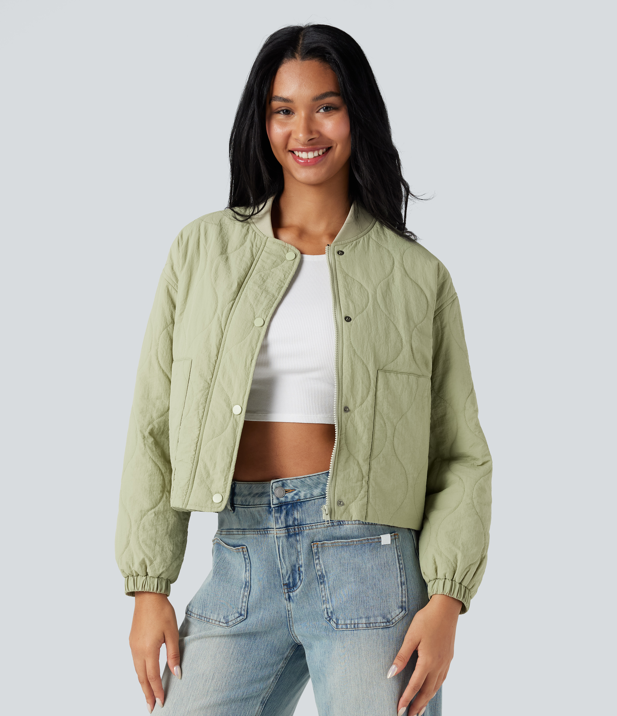 Doudoune bomber col montant manches longues avec poches