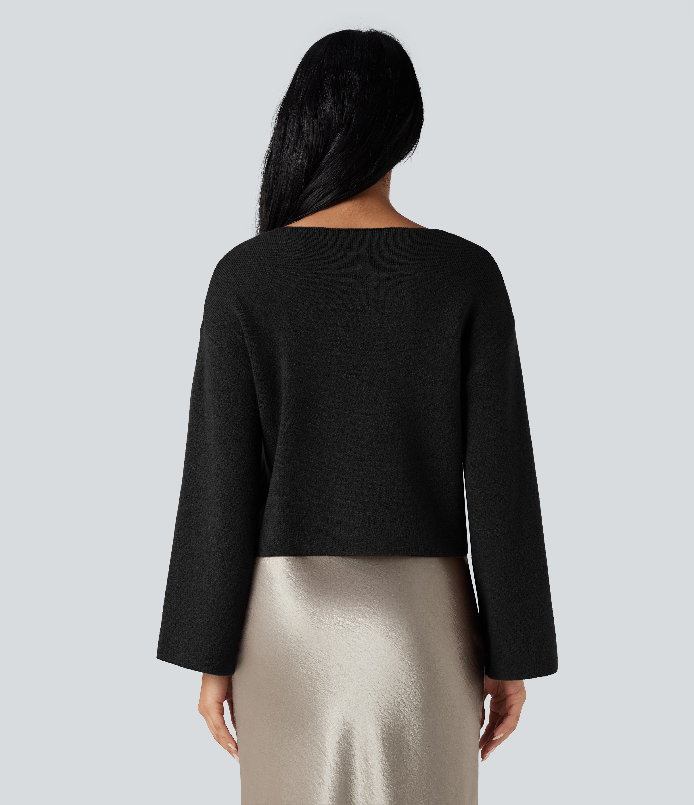Black V-neck Reglan Long Sleeve Relaxed Fit Work Cardigan / 2