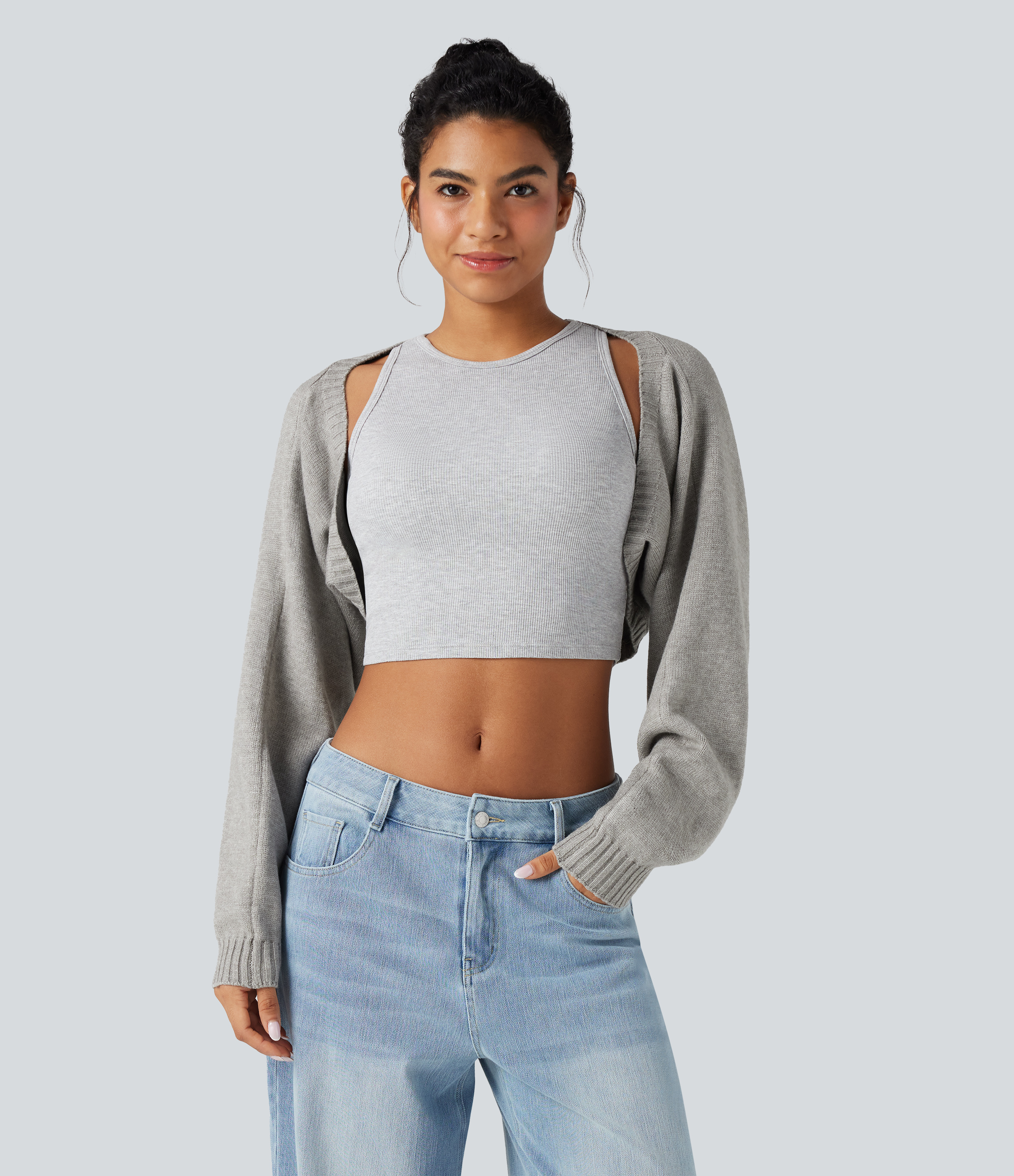 Ephedra Ash Reglan Long Sleeve Relaxed Fit Casual Sweater Shrug / 1