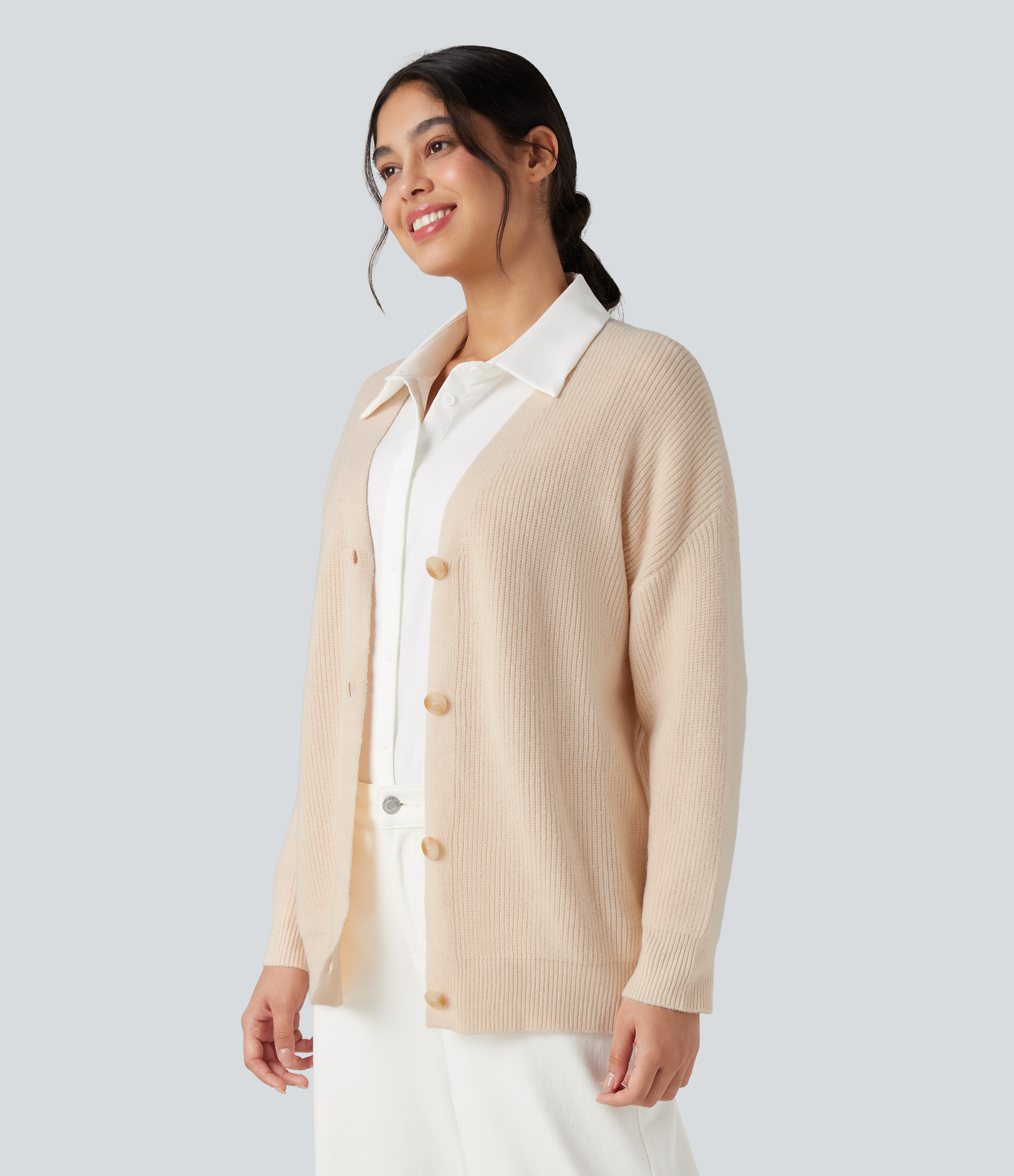 Cardigan décontracté à col en V et manches longues