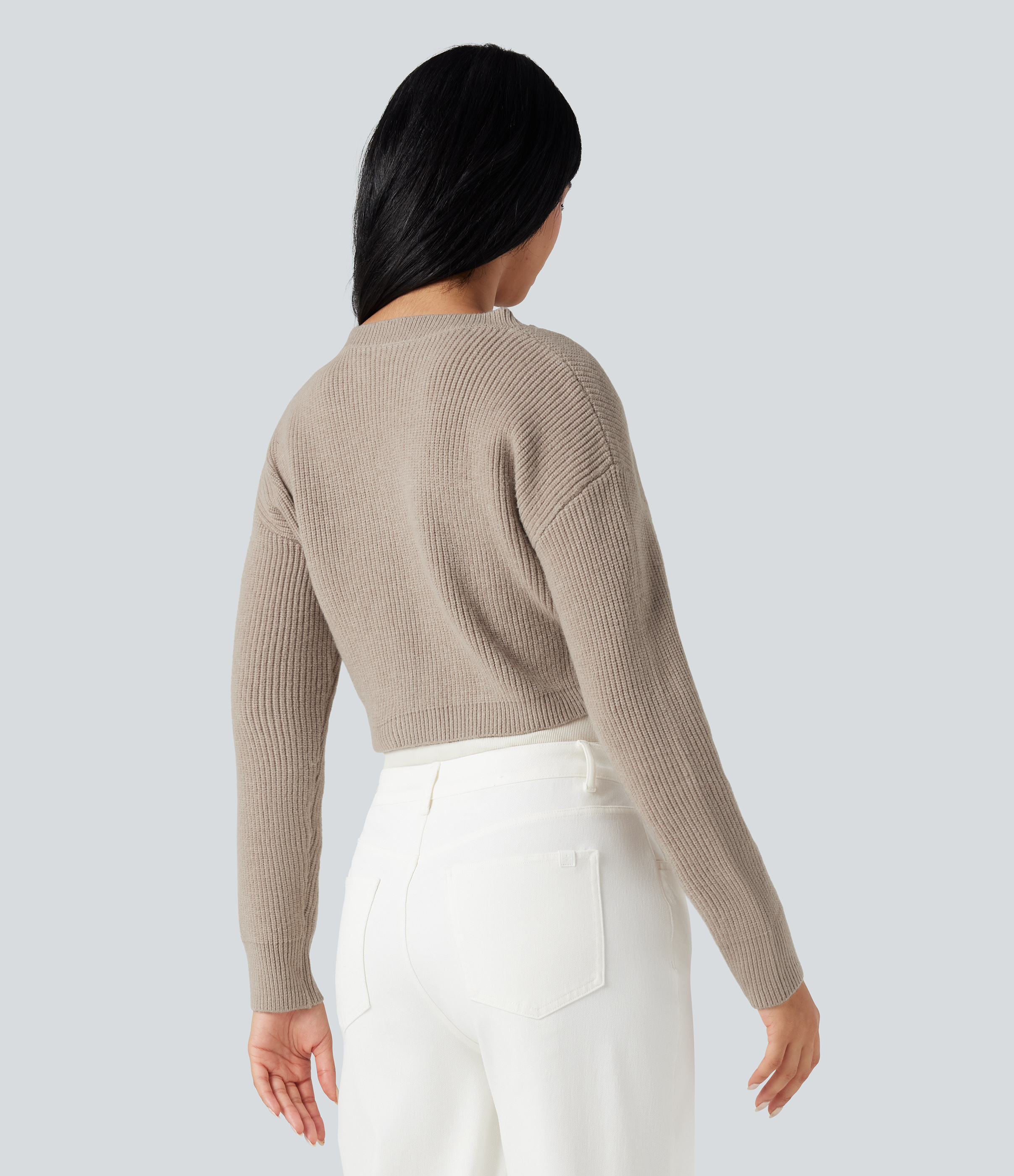 Mocha Meringue Cardigan court col V manches longues / 2