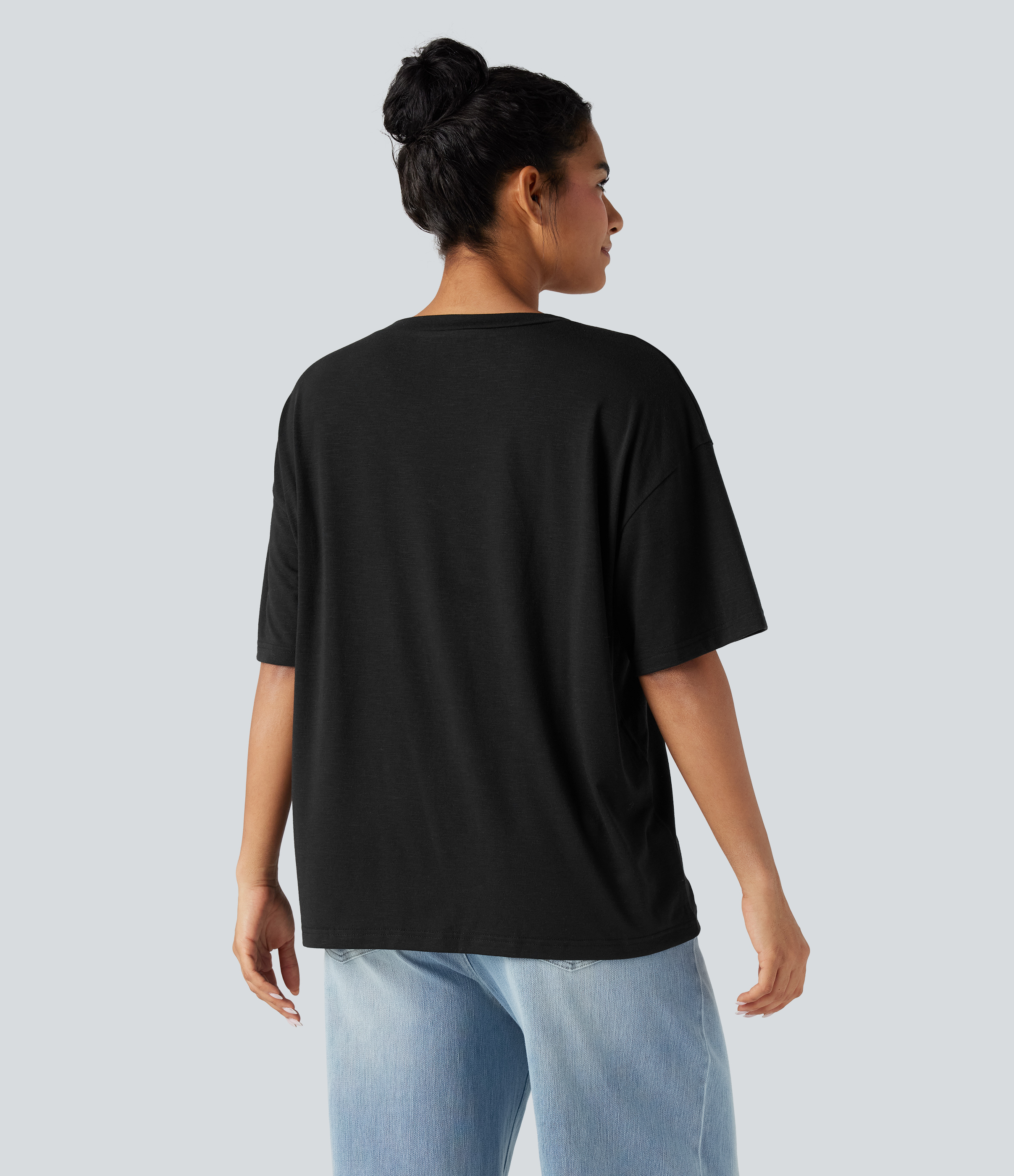 Black V-neck Short Sleeve Relaxed Casual Top / 2