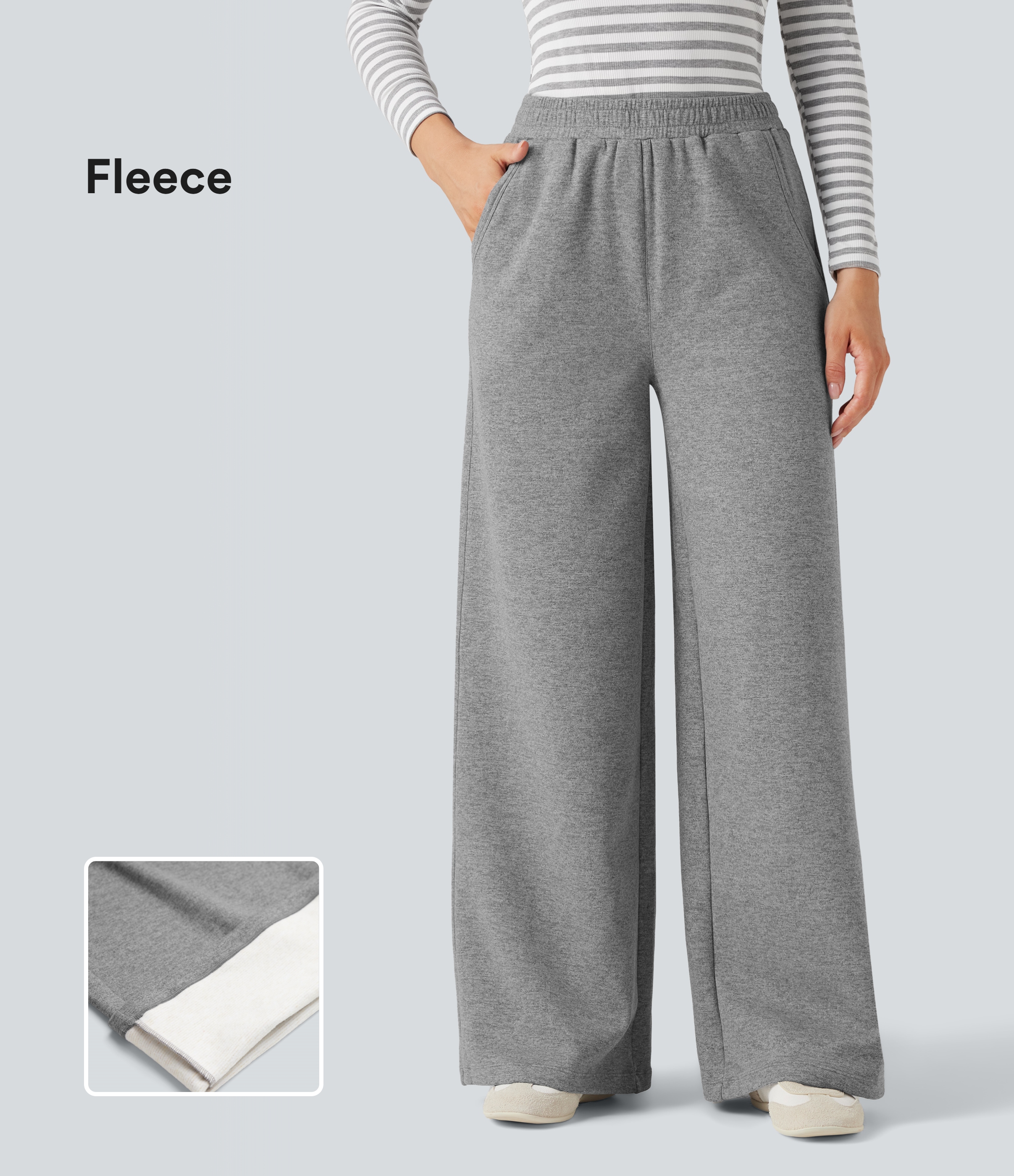 High Waisted Fleece Casual Baggy Pants with Pockets