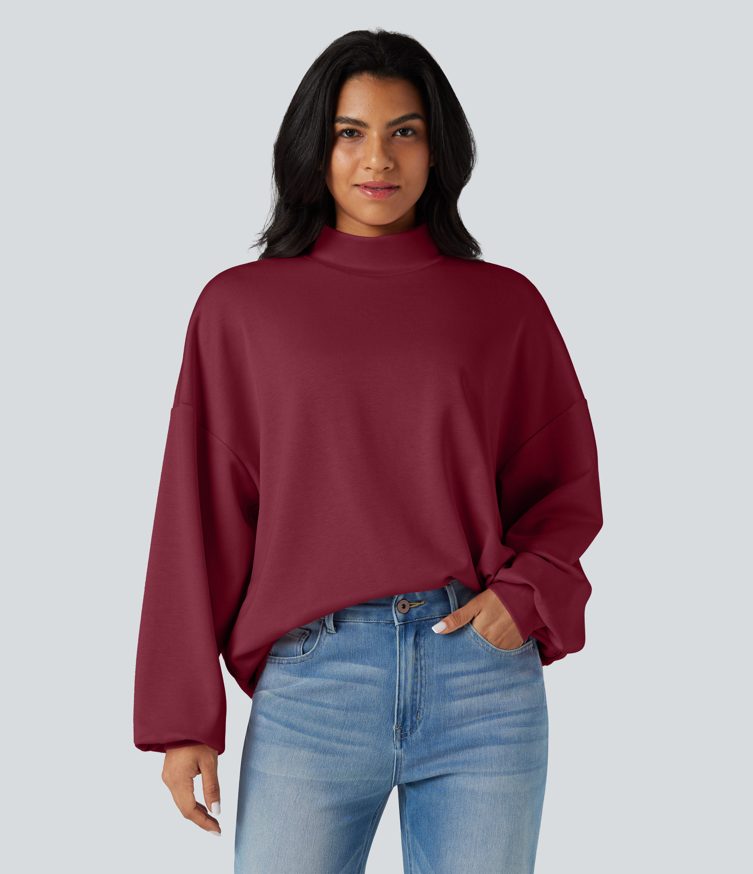 Stehkragen Lockeres Lässiges Sweatshirt mit Taschen