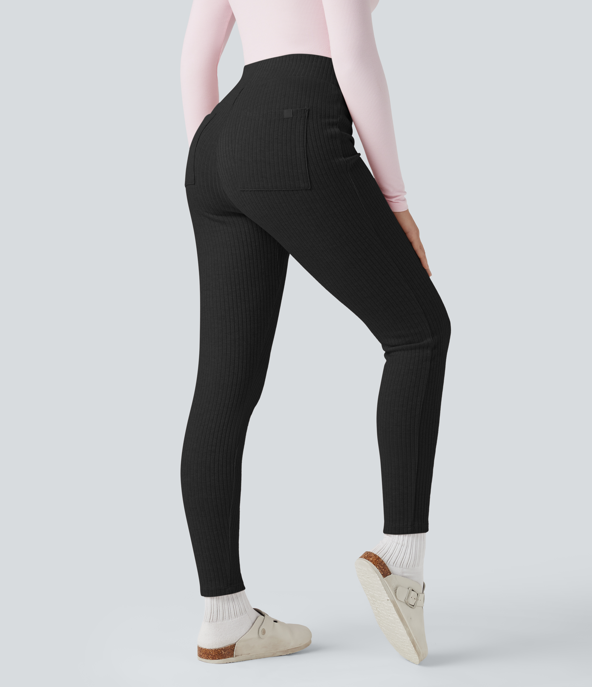 Ribbed Knit High-waisted Lounging 7/8 Legging with Pockets